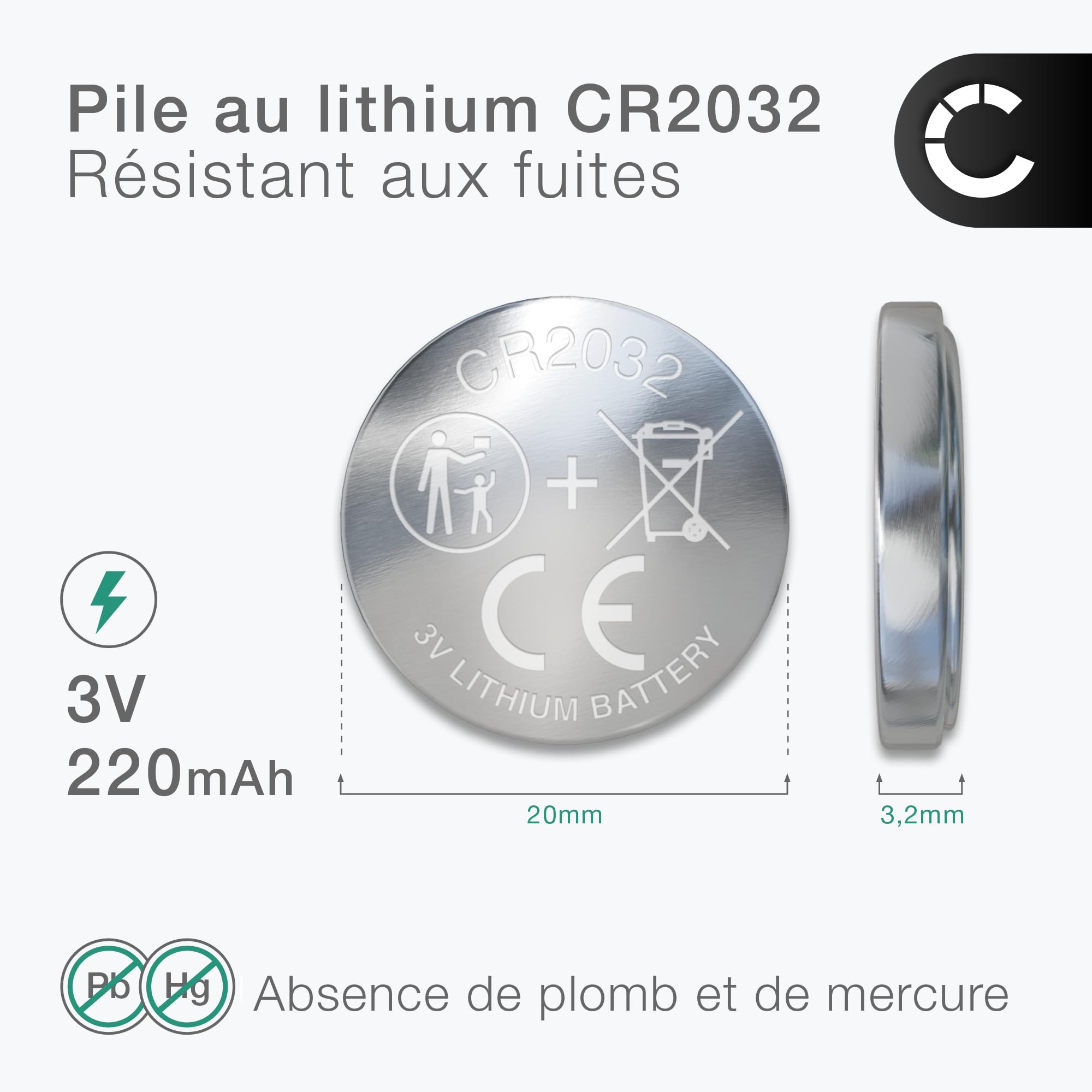 CELLONIC CR2032 Piles de Bouton Lithium Compatible avec Télécommandes, Thermomètres, Lumières LED - Pack de x6 - 3