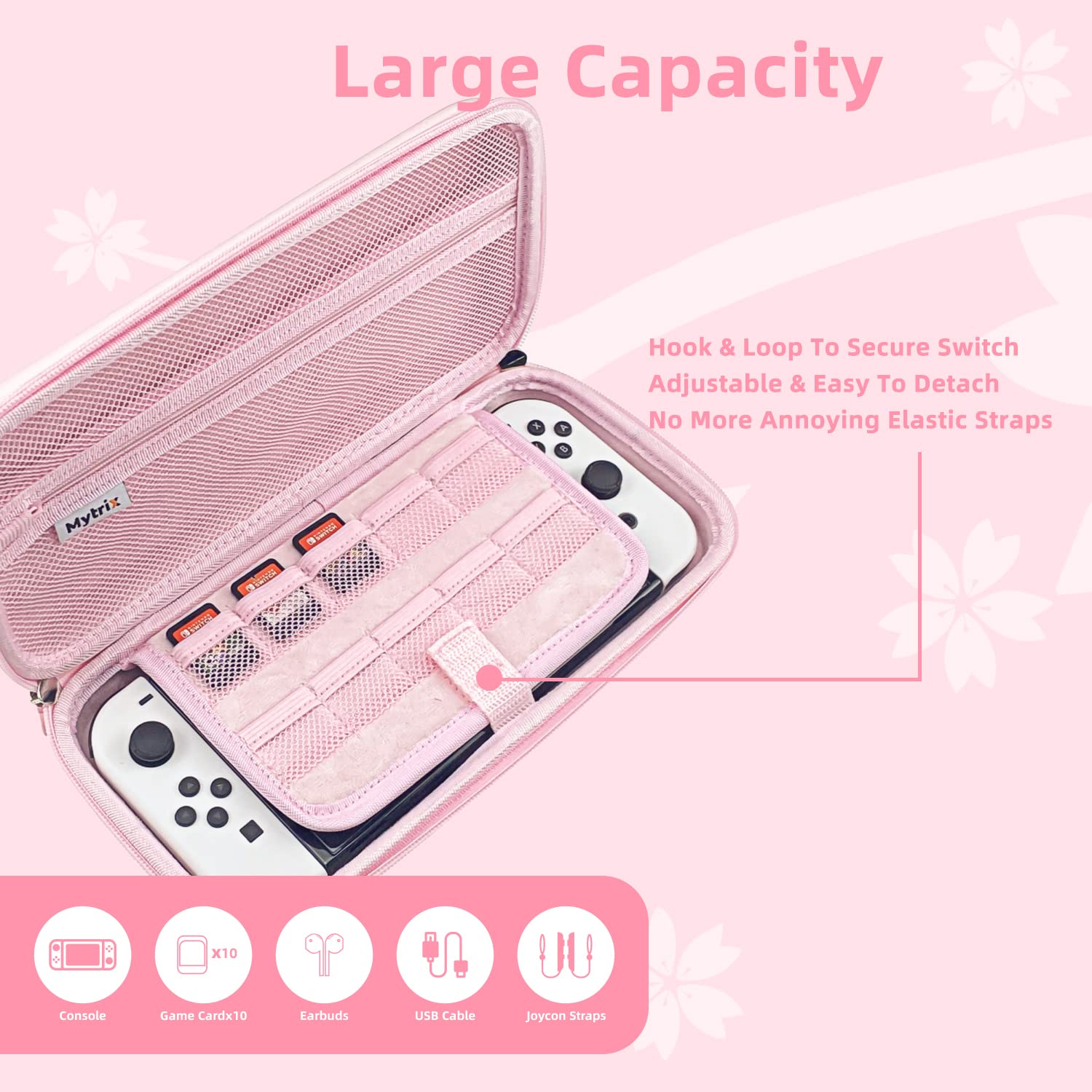 Mytrix Étui de Transport Compatible avec Console Nintendo Switch/OLED/Lite, Accessoires et Jeux, étui de Voyage, Pochette de Rangement Rigide Portable avec Poches