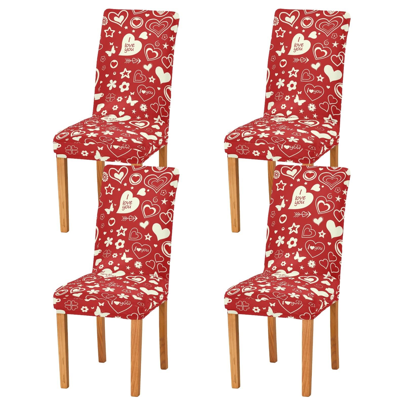 Ollabaky Happy Valentine Dining Chair Covers Set of 4, Stretch Washable Removable Chair Slipcovers Protector Cover for Living Room, Holiday Hotel, Restaurant, Ceremony, Table Banquet