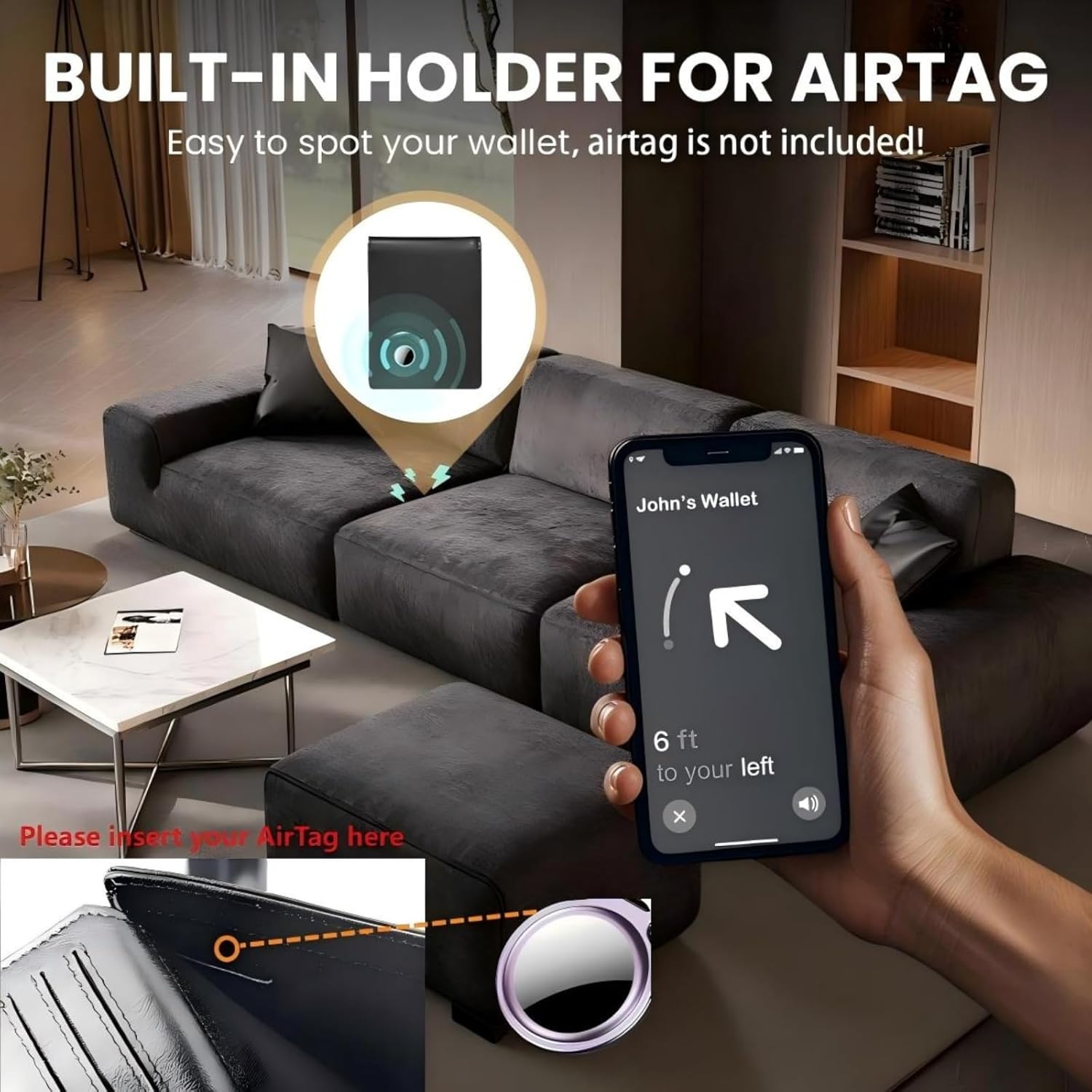 Genuine Leather Wallet for Men, RFID Wallet with Airtag Slot,Leather Card Holder Wallets with gift box Air tag Tracker NOT INCLUDED (Black) - Image 3