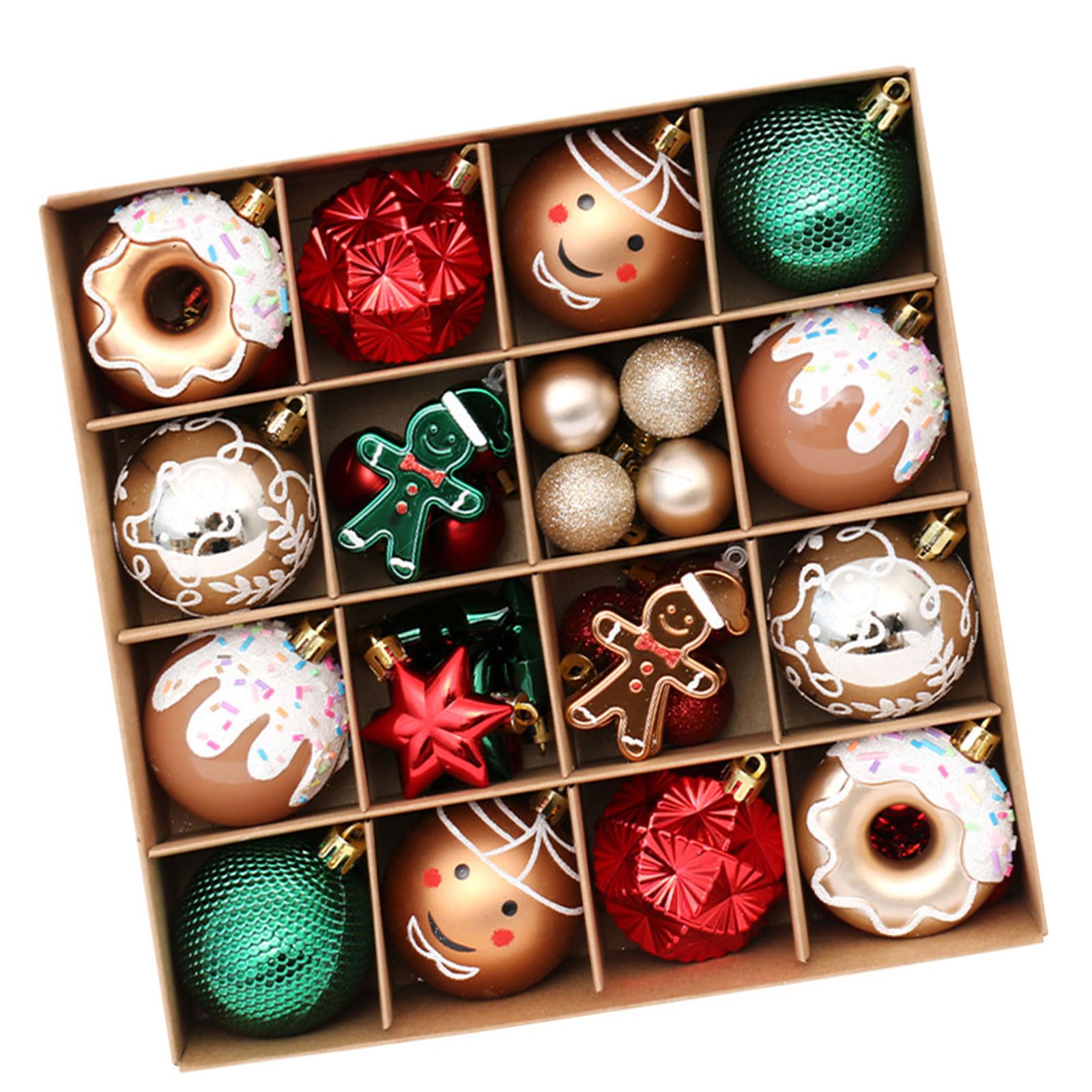 Tsophreniq 42Pcs Christmas Baubles Ornaments Redness Green Golden for Tree Holiday Decorations