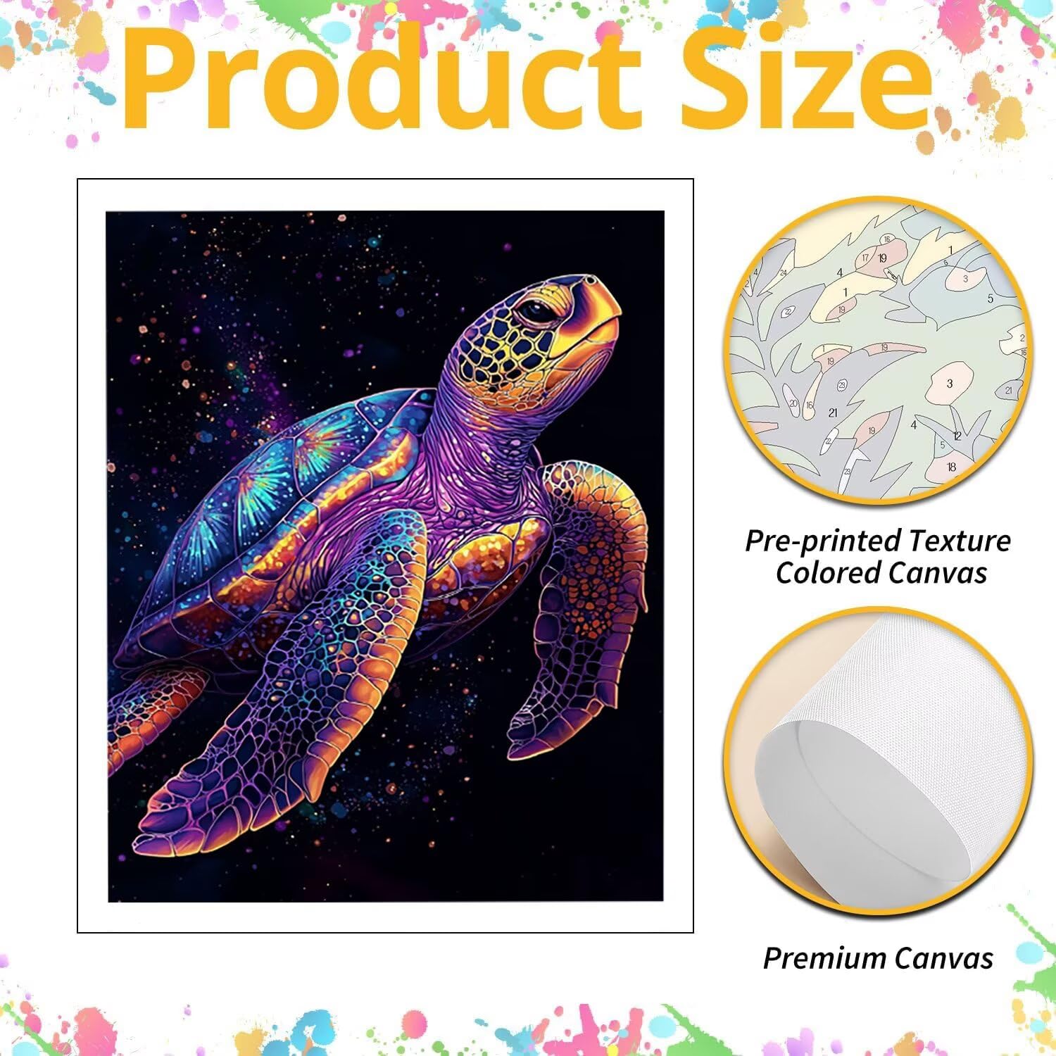 WEISHIWE Malen nach Zahlen Erwachsene Schildkröte, 70x90cm x-292 | Malen nach Zahlen Erwachsene Leinwand Kit, DIY Handgemalt Ölgemälde Set mit 3-Pinseln und Acrylfarbe für Wanddeko,Ohne Rahmen