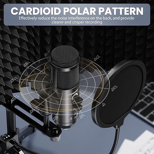 Miniatura 6 de Escudo de aislamiento de micrófono de grabación de estudio con filtro pop y kit de tres soportes, grabación de música, micrófonos de condensador USB