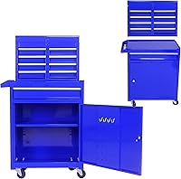 Vista 13 de Armario desmontable para herramientas rodante, 6 cajones y 2 gabinetes, organizador de caja de herramientas extraíble con 4 ruedas