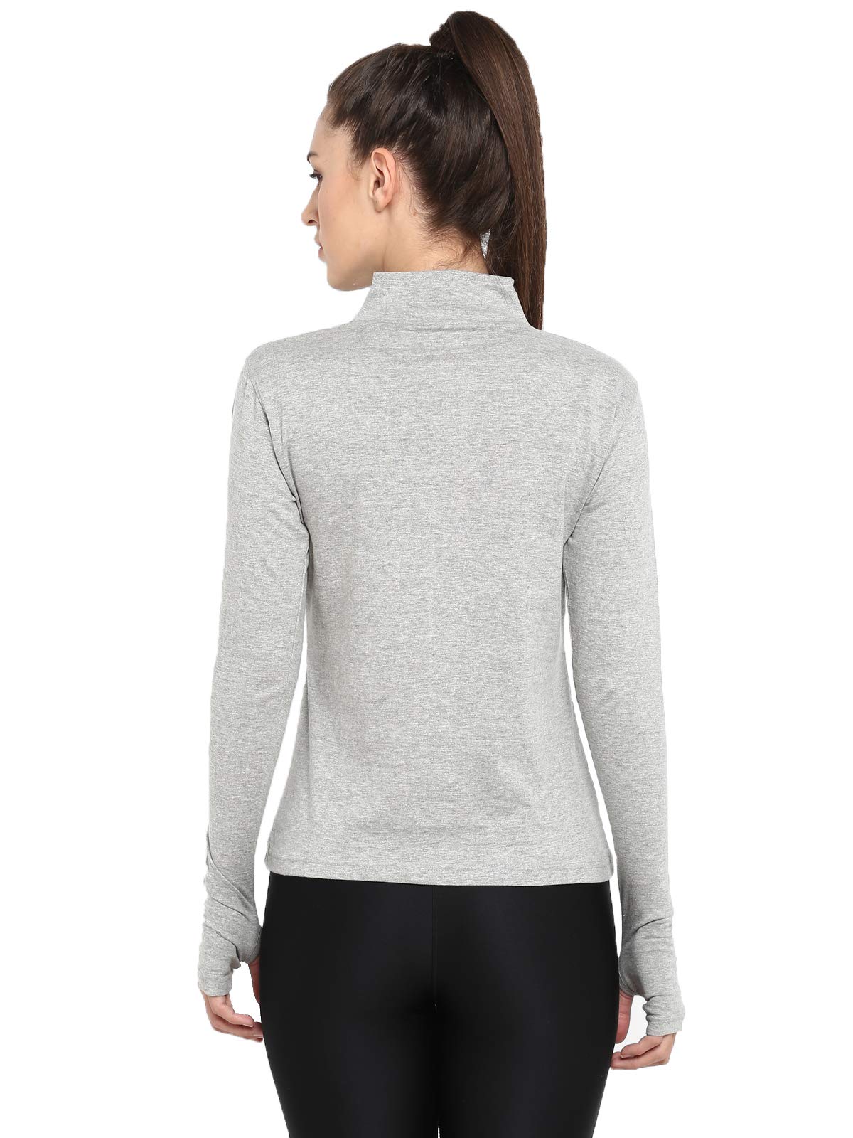 Ap'pulse Women's Long Sleeve Thumbopen 1/4 Zip Hi Neck Tshirt 1