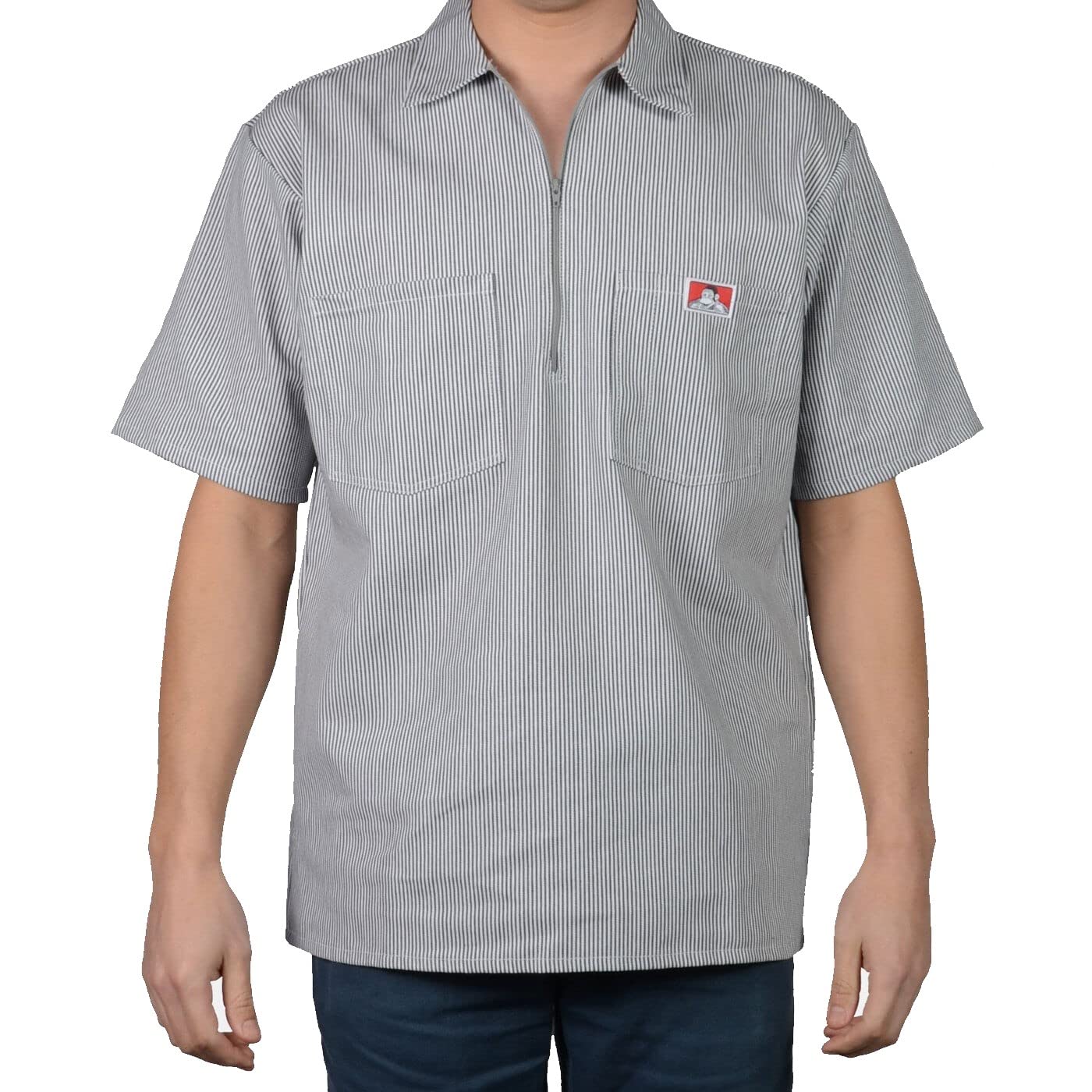 Ben Davis Men's Half Zipper Shirt, Hickory Stripe, Large