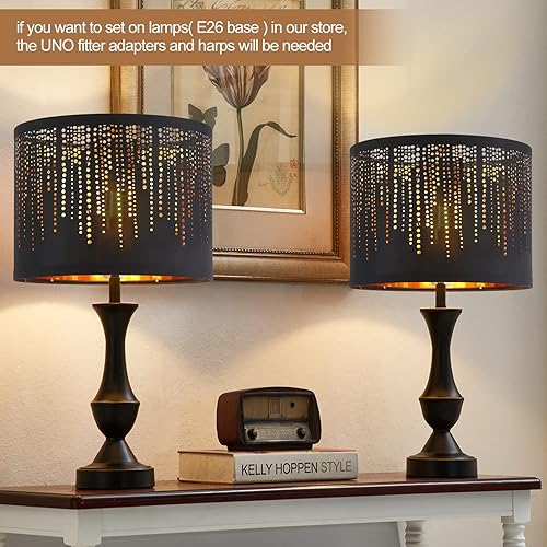 Miniatura 53 de Juego de 2 pantallas marrones, lámparas de mesa y pie de tela mediana, parte superior de 13 pulgadas x 11 pulgadas inferior x 10 pulgadas de alto