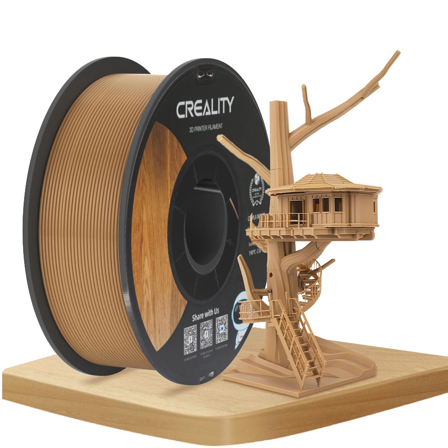 Official Creality Wood Filament PLA 1.75 mm, Woods 3D Printer Filament, More Than 30% Real Wood, Smooth Silk Texture, Toughness, 1kg(2.2lbs)/Spool 3D Printing Filament, for All FDM Printers