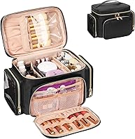 OrganizeYourMakeup Large Travel Makeup Bag Organizer - Vertical Storage, Brush Compartment, Side Pockets, Waterproof Toiletry Bag for Women - Black
