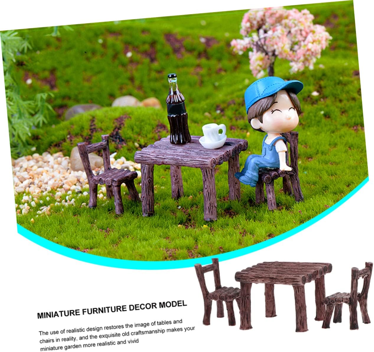 18Pcs Miniature Table and Chair Set for DIY Micro Landscape Garden Decorations Realistic Wooden Look for Miniature Landscape Decor