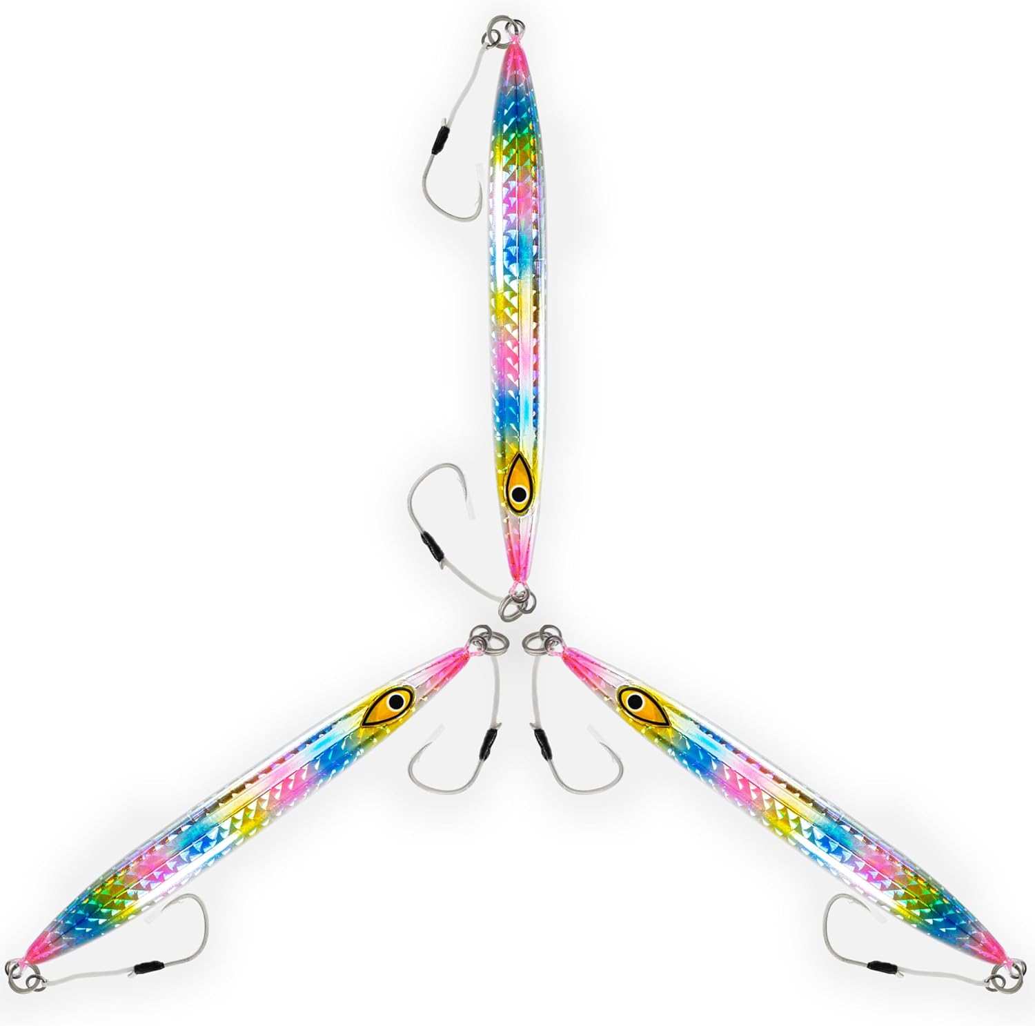 9" Slow Falling Knife Jigs 300g, 3 Pcs Rainbow Glitter Finish, for Saltwater Trolling & Vertical Jigging, Streamlined Body, Ideal for Tuna, Grouper & Deep Sea Fishing