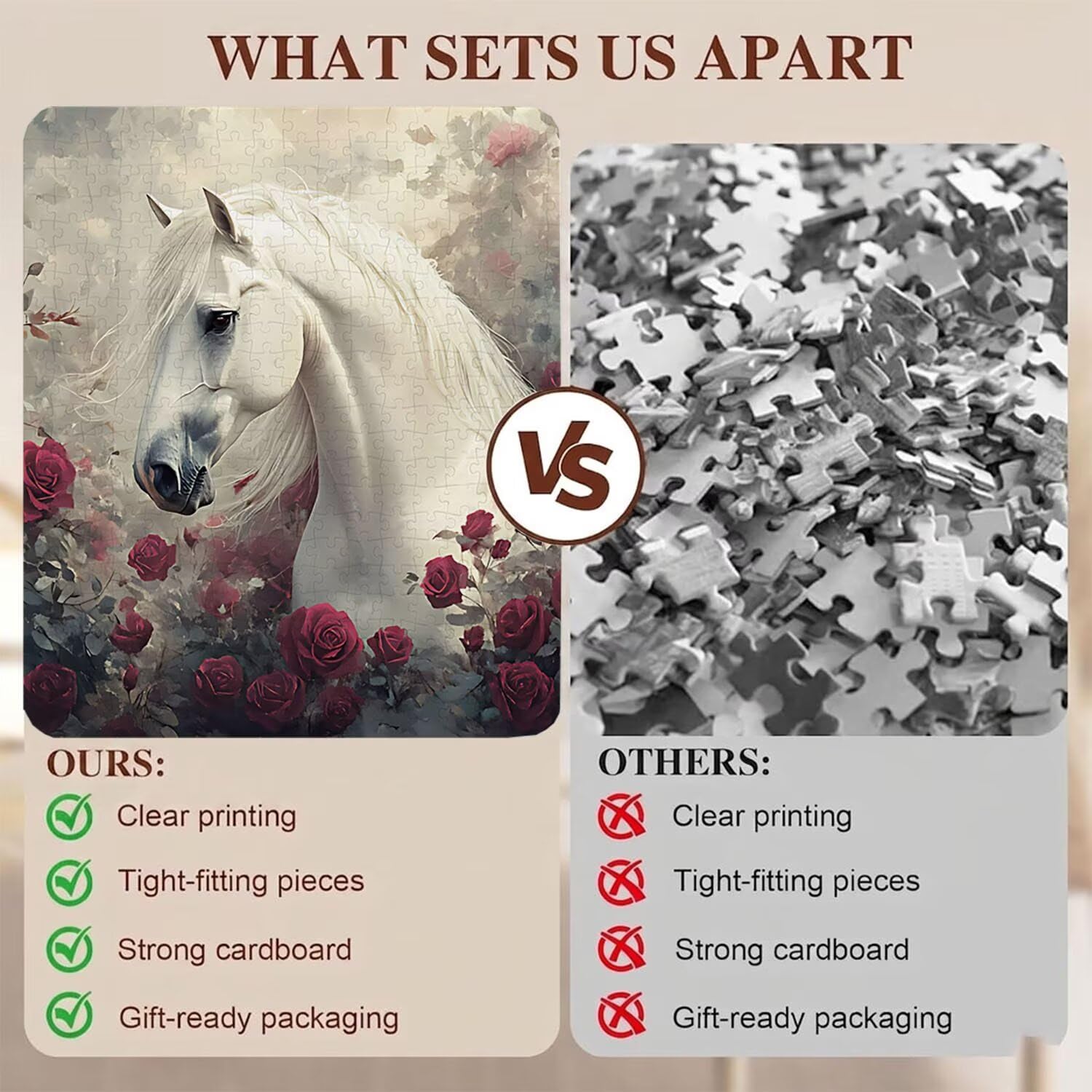 Puzzle 5000 Pezzi Classici, Puzzle rose cavallo 156 x 105 cm, Gioco Educativo e Antistress in Legno con Poster Incluso, Ttività DIY per Famiglia, Regalo per Appassionati, Decor Parete Casa, f0-733