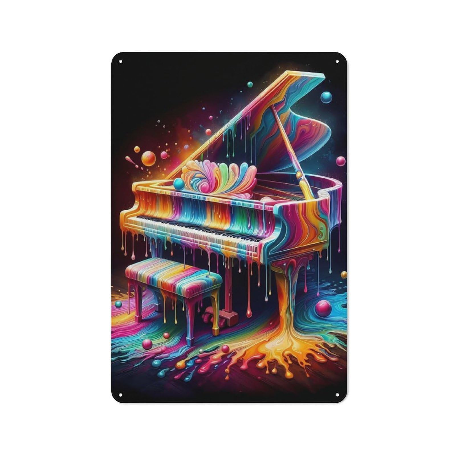 Retro Metal Plaque 30x20cm Featuring Colorful Piano, Bistro Wall Plaque for Bakery, Diner, Cafe Or Family Room