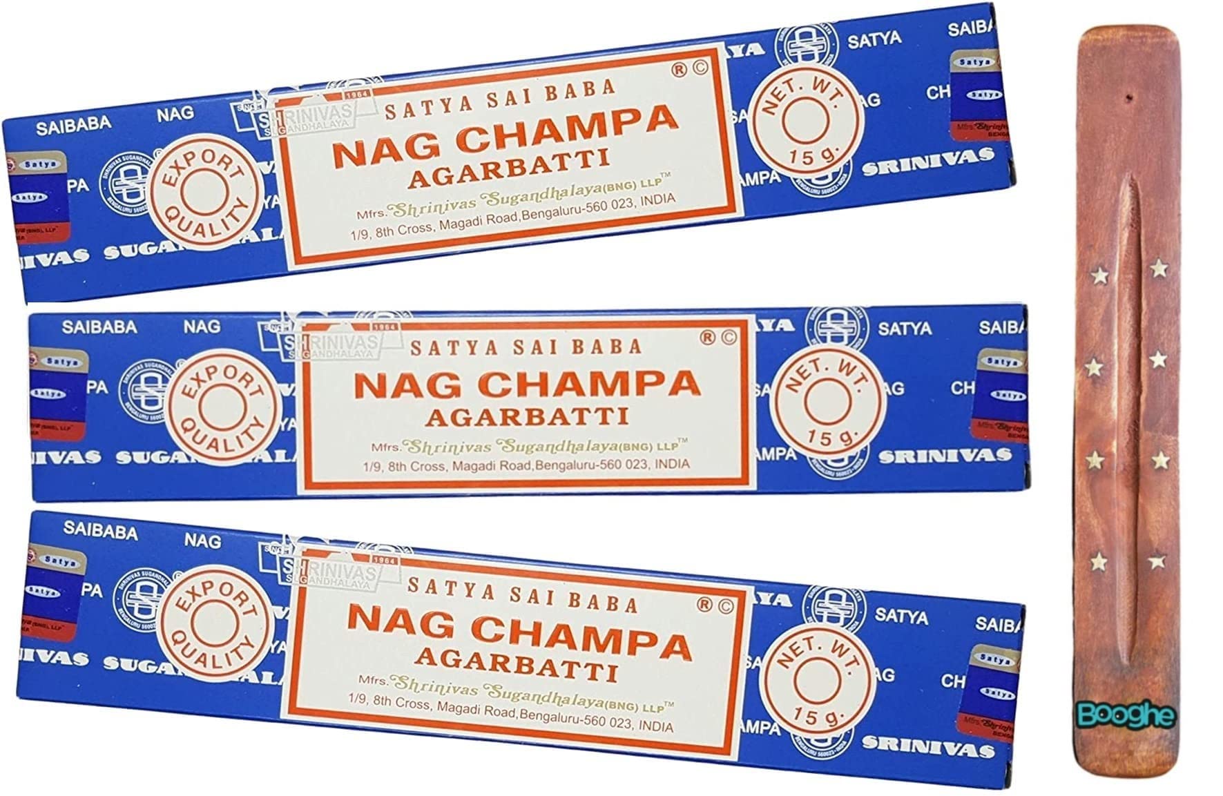 Booghe Satya Nag Champa Incense Sticks | X3 Pack | With Incense Sticks Holder (Nagchampa)
