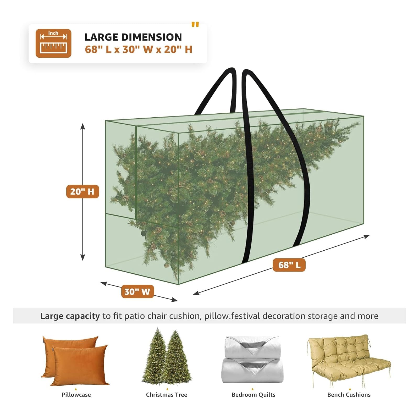 Weihnachtsbaum-Aufbewahrungstasche, passend für 2,7–3,6 m hohen Weihnachtsbaum, Outdoor-Terrassenkissen, Aufbewahrungstasche, 420D Oxford, wasserdicht, extra groß mit Reißverschluss und