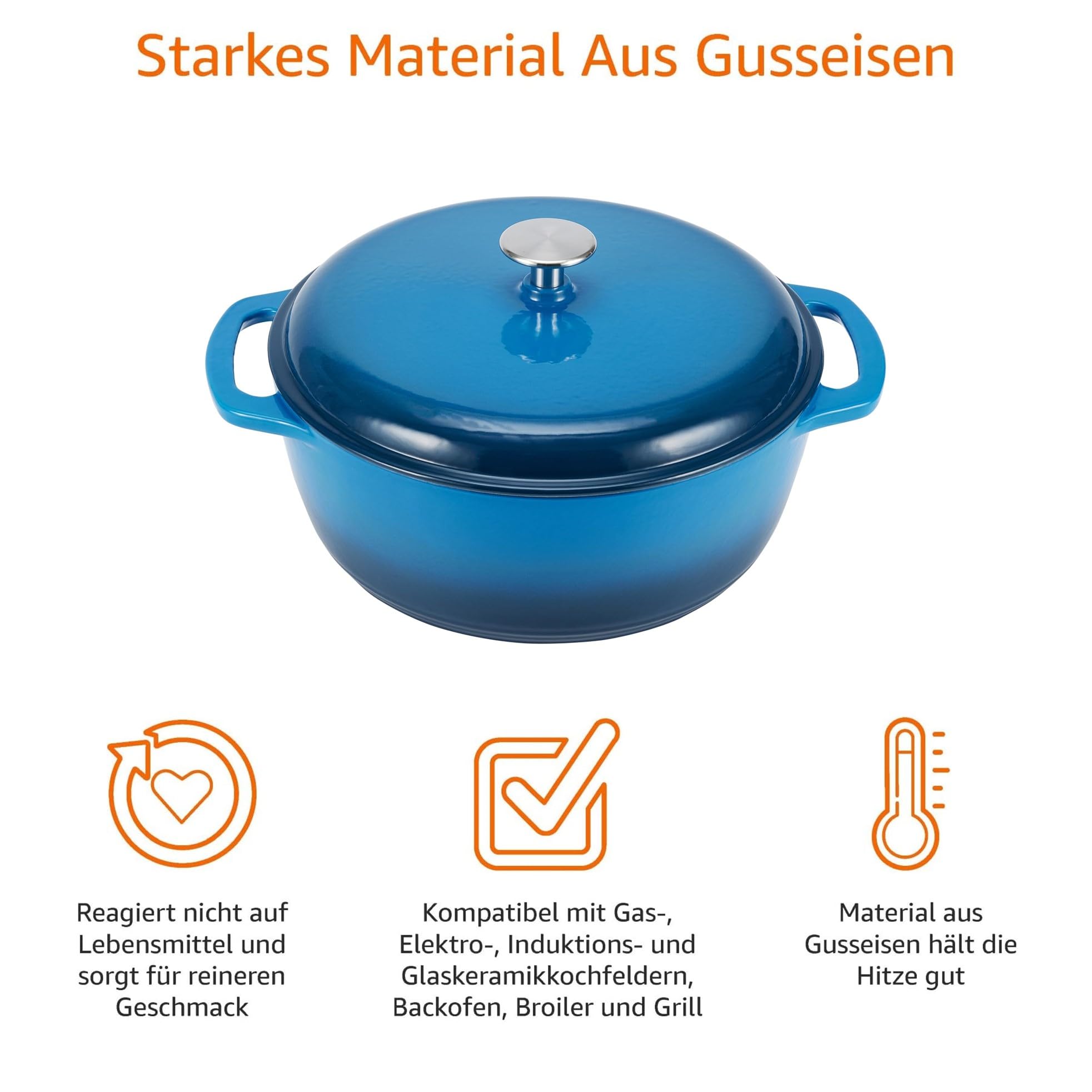 Amazon Basics - Bräter Schmortopf aus emailliertem Gusseisen 4.1 L – Bild 3