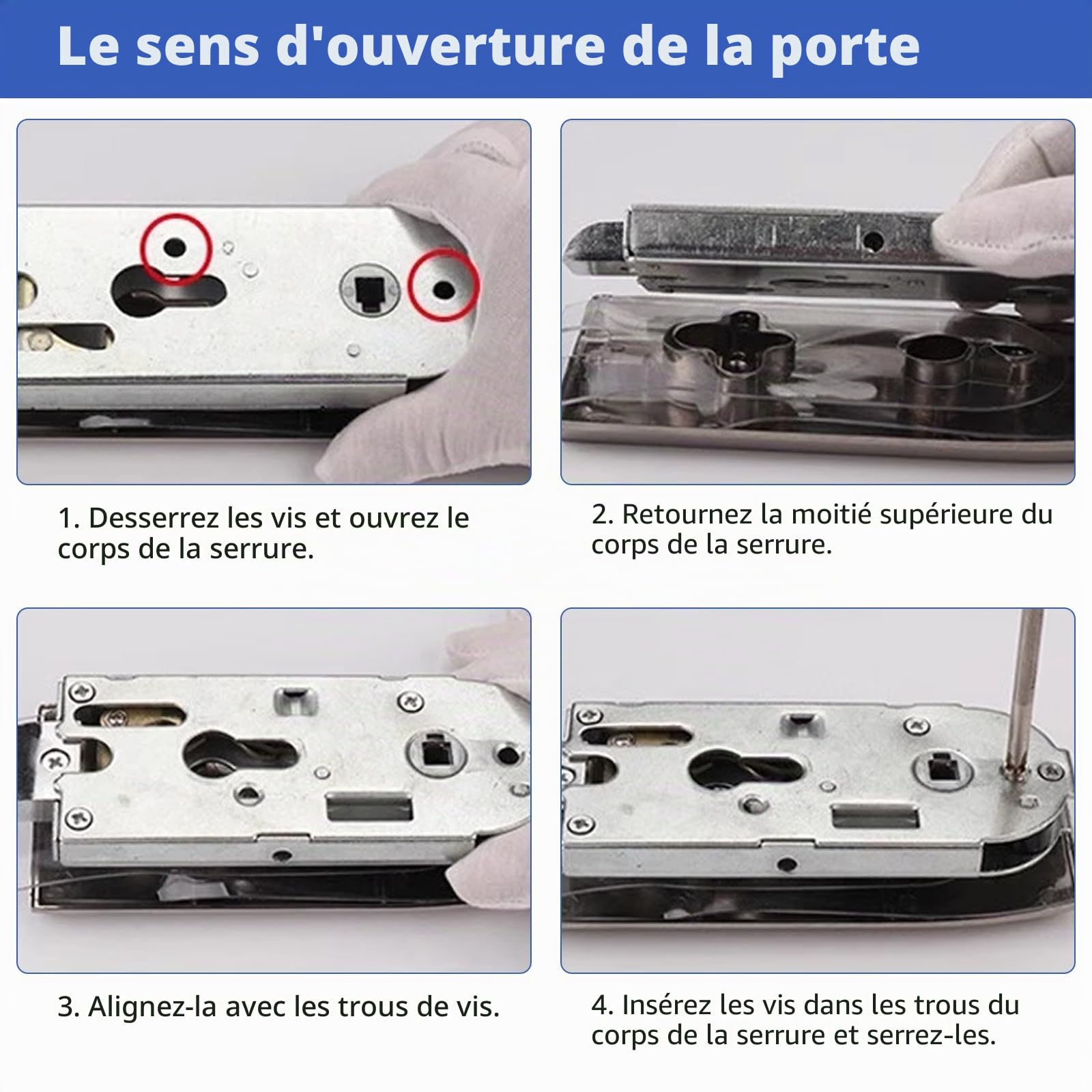 Serrure de porte en verre en acier inoxydable, poignée de porte avec 3 clés, poignée de porte en acier inoxydable mat avec encoche pour verre, bureau, salle de bain, chambre à coucher, balcon