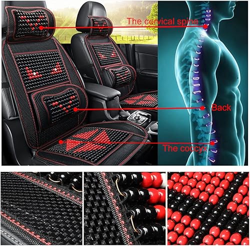 Miniatura 3 de Funda de asiento de automóvil con cuentas de madera con soporte lumbar y reposacabezas, juego de cojín de malla ventilada transpirable para