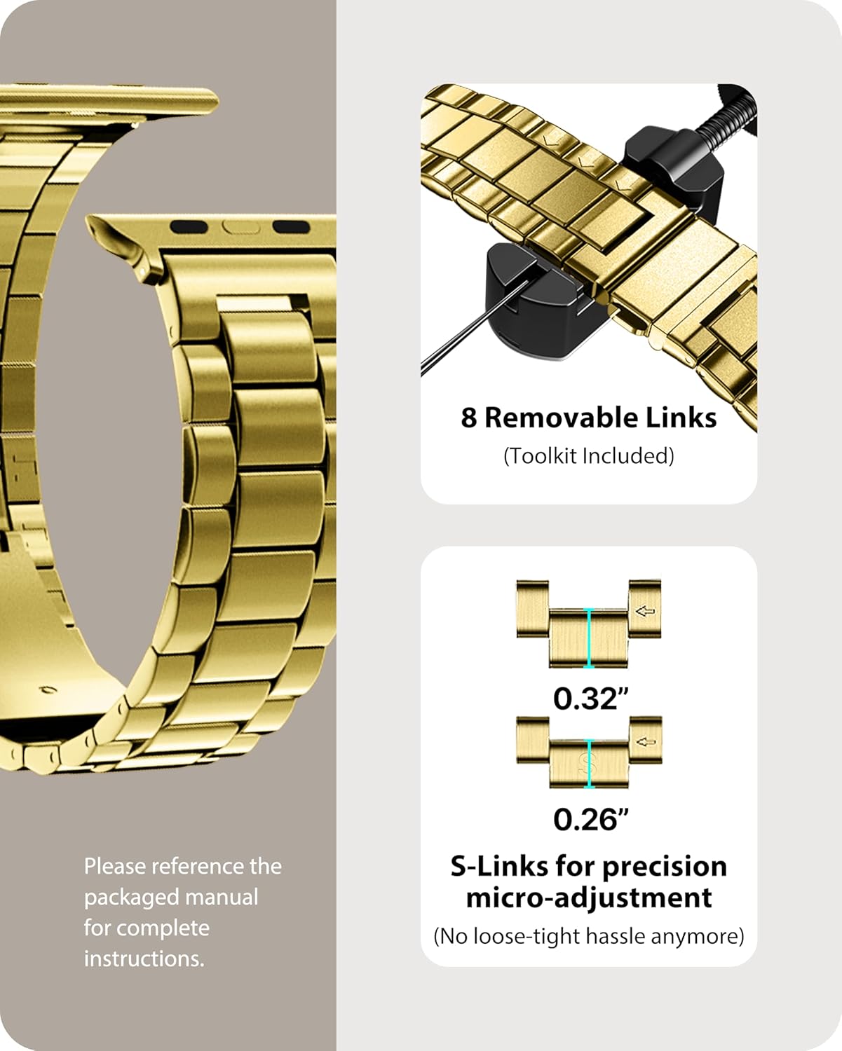 Fullmosa Metal Band Compatible with Apple Watch Bands Series 11 10 46mm, Stainless Steel Strap iWatch Band with Case for Apple Watch, Golden - Image 4