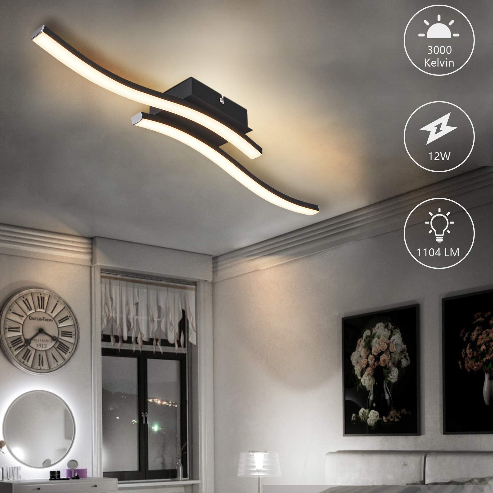 HUOKU Curved LED Ceiling Light 2 LED Boards Included 3000K Warm White