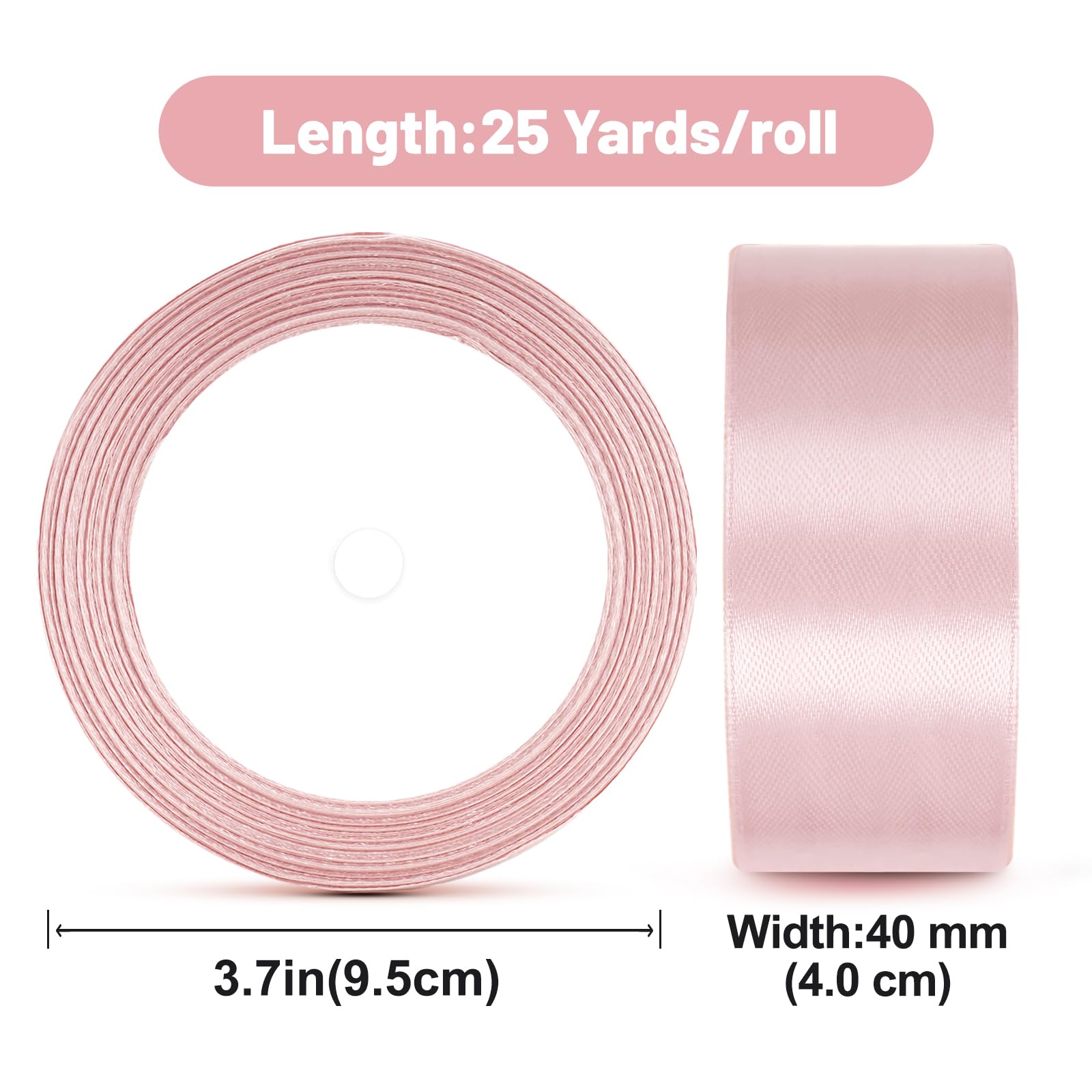 G2PLUS Baby Pink Satin Ribbons 40mm: Wide Fabric Ribbons for Gift Wrapping Crafting, Party Decoration & 22m - Image 2