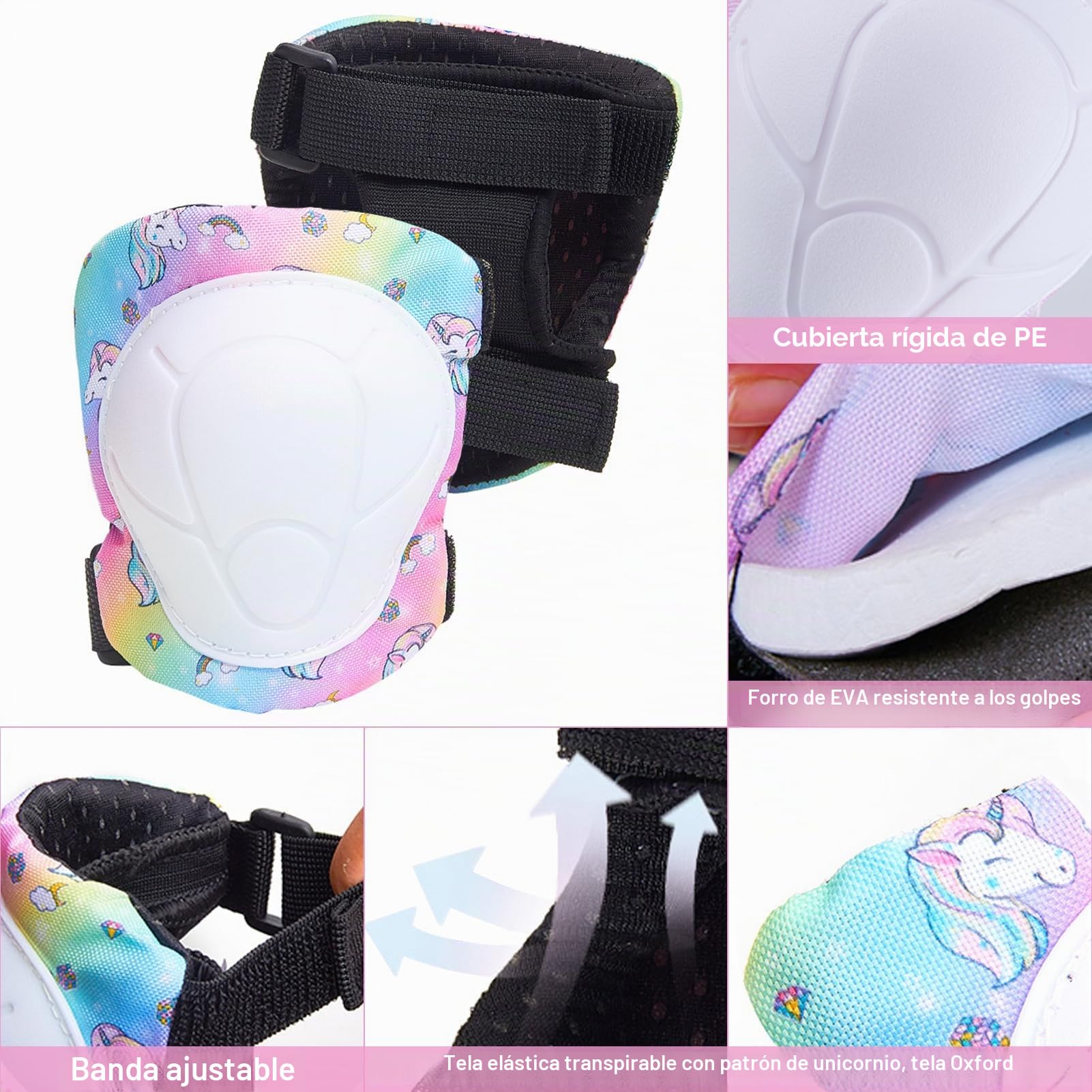 Conjuntos de Patinajes Niños, Unicorn Castle Protecciones Patines Niña con Casco Ajustables Rodilleras y Coderas para Skate Bicicleta Monopatín Deporte
