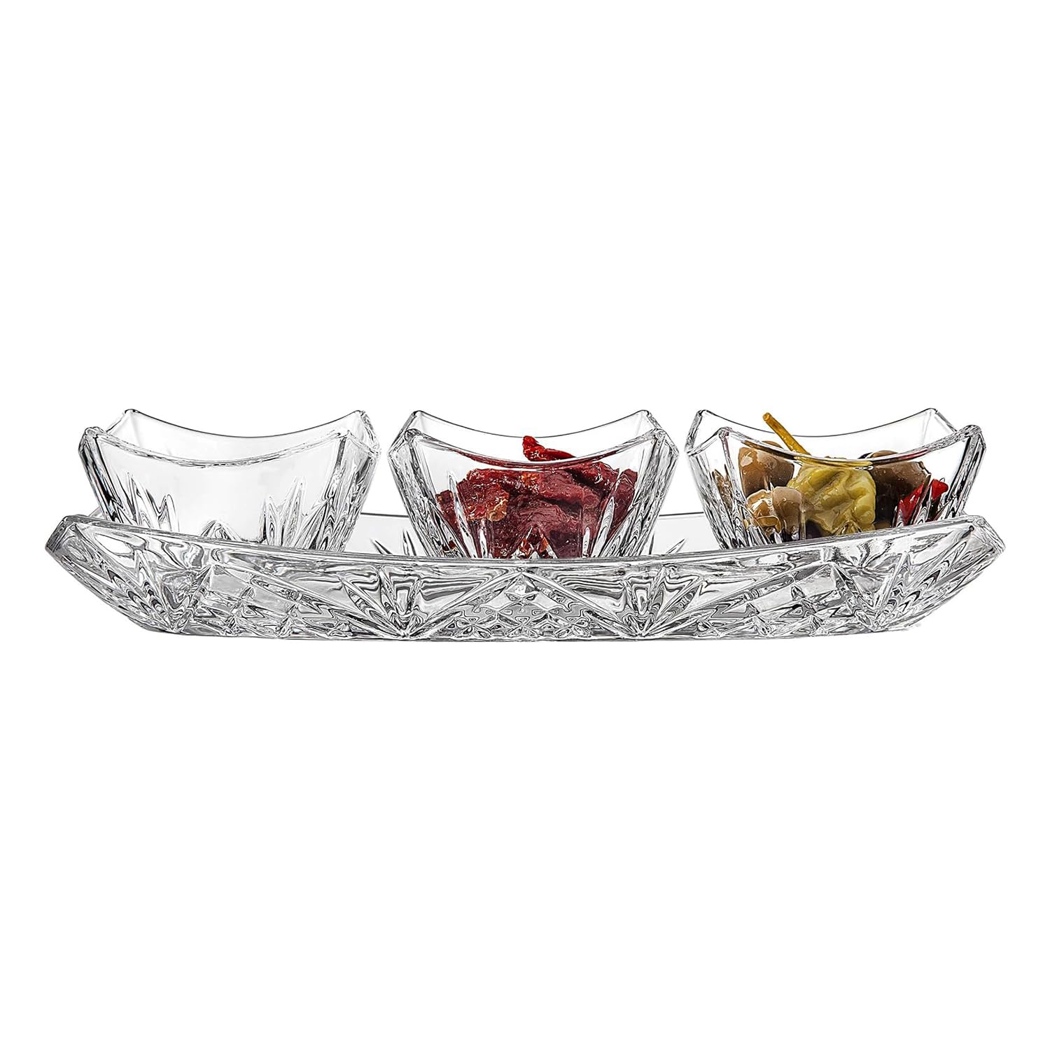 Snack Serving Tray set - Serving Dishes 3 Piece | Container Set, Candy Nut Serving, Appetizers, Fruit, Candy, Chip & Dip Sets | Portable Snack Platters Food Storage