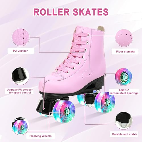 Miniatura 2 de Jessie - Patines de cuero para mujer, para exteriores e interiores, cuatro ruedas ajustables, patines de primera clase para mujer, hombre, niños