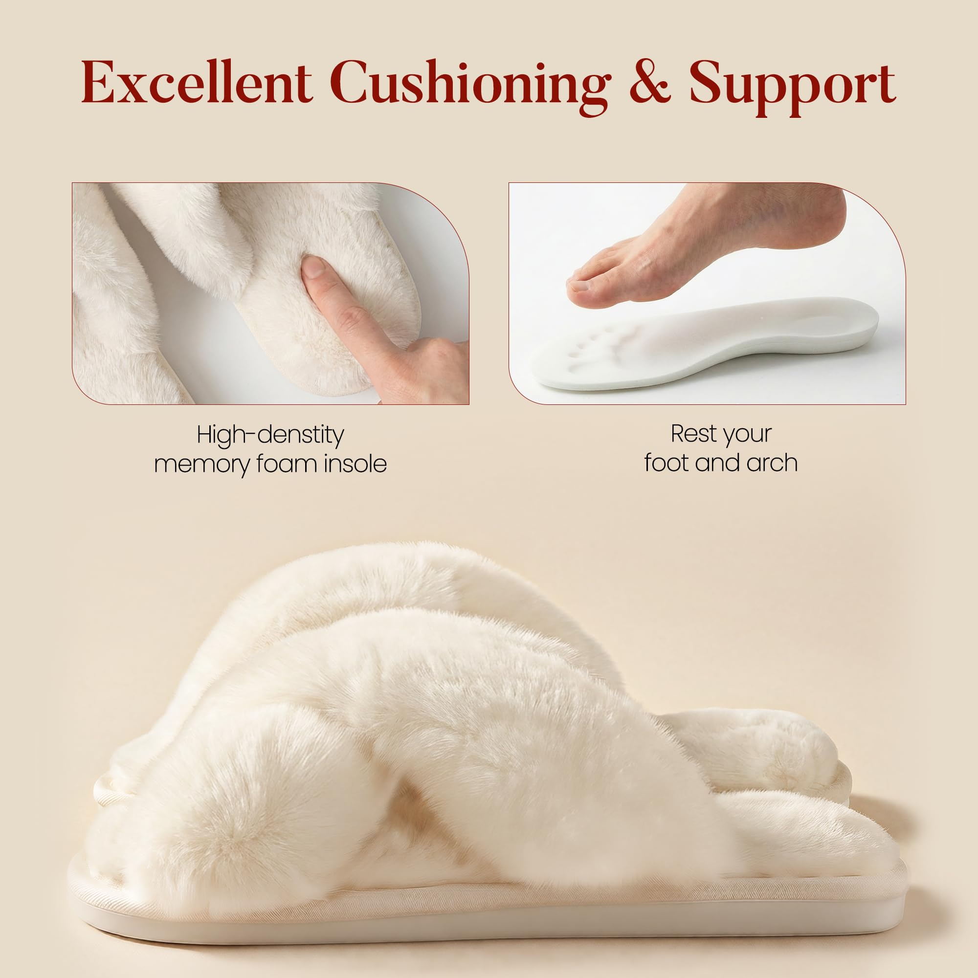 Ankis Womens Fuzzy Slippers Memory Foam Cross Band Cozy House Slippers Plush Home Fluffy Furry Slippers Open Toe Cute Soft Ladies Indoor Outdoor Slipper Slides Wedding Bride Shoes Gifts