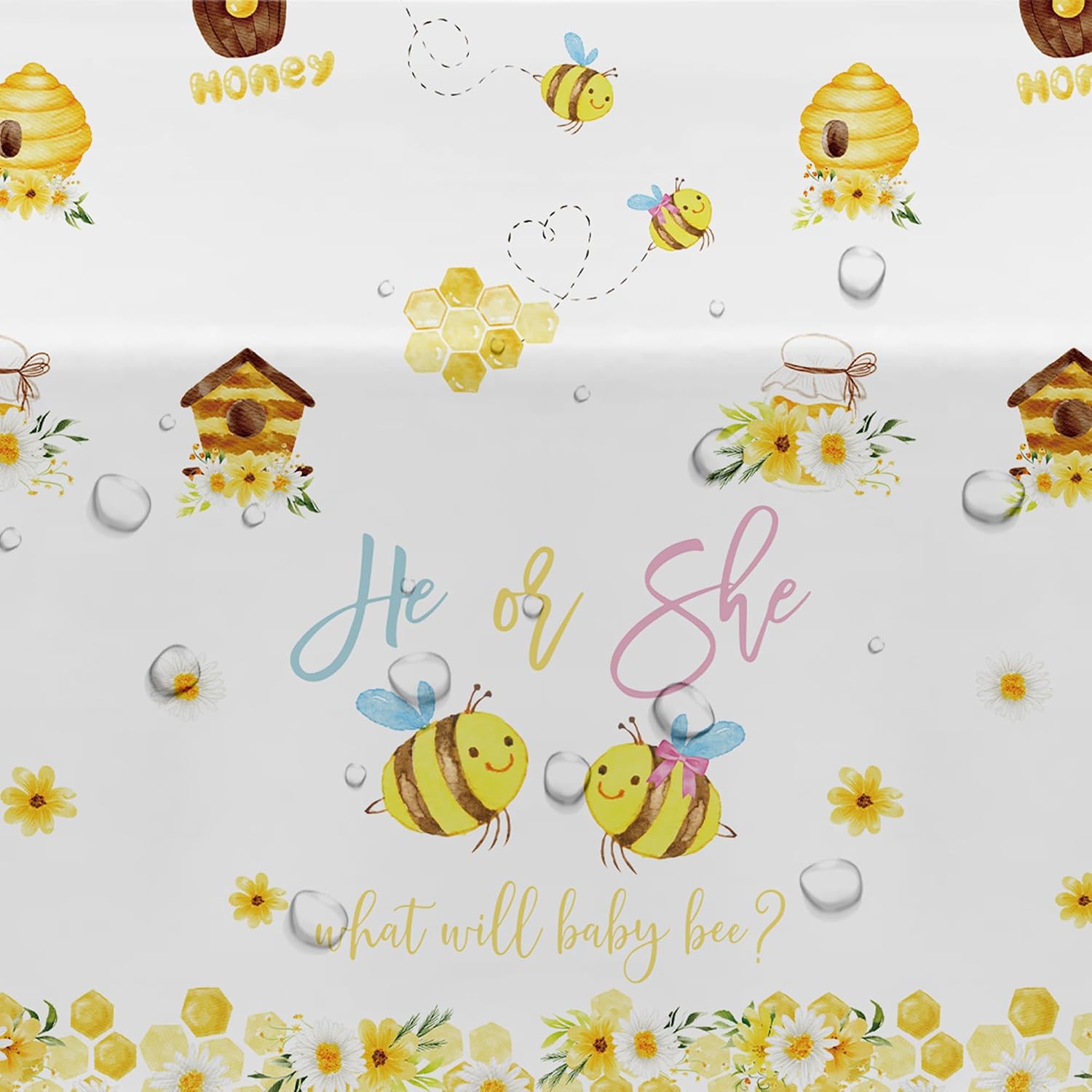 What Will It Bee Gender Reveal Party Supplies Tablecloth, 3 Pack