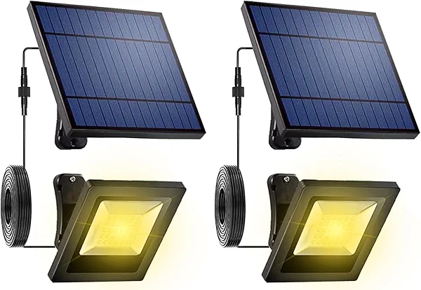 Solar Flood Lights Outdoor with Extension 16FT Cable Dusk to Dawn LED Solar Spot Light Waterproof 3000K for Outside, Porch, Barn, Flag Pole, 2 Pack