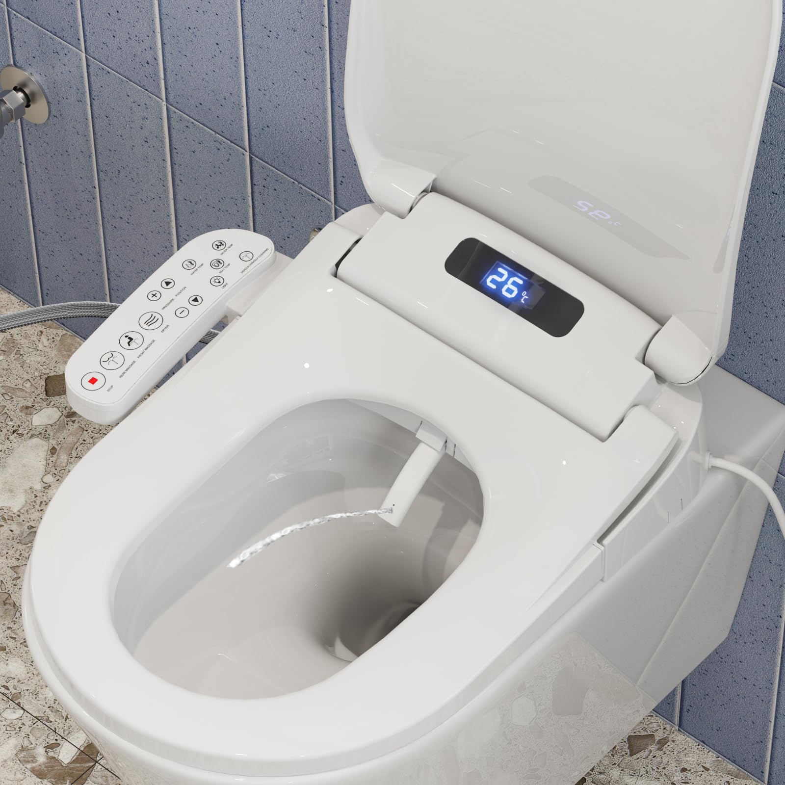 HOROW Smart Bidet Toilet Seat - Heated Seat with Adjustable Temperature, Built-in Warm Air Dryer & Night Light, Includes Water Filter, Soft Close Lid & Self-Cleaning Nozzle