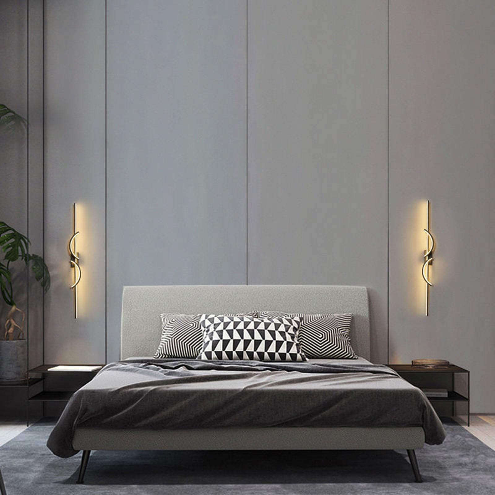 Nowoczesna czarna aluminiowa lampa ścienna z długimi paskami falistymi, zakrzywiona lampa ścienna do przedpokoju, lampka nocna (neutralne światło, 60 cm)