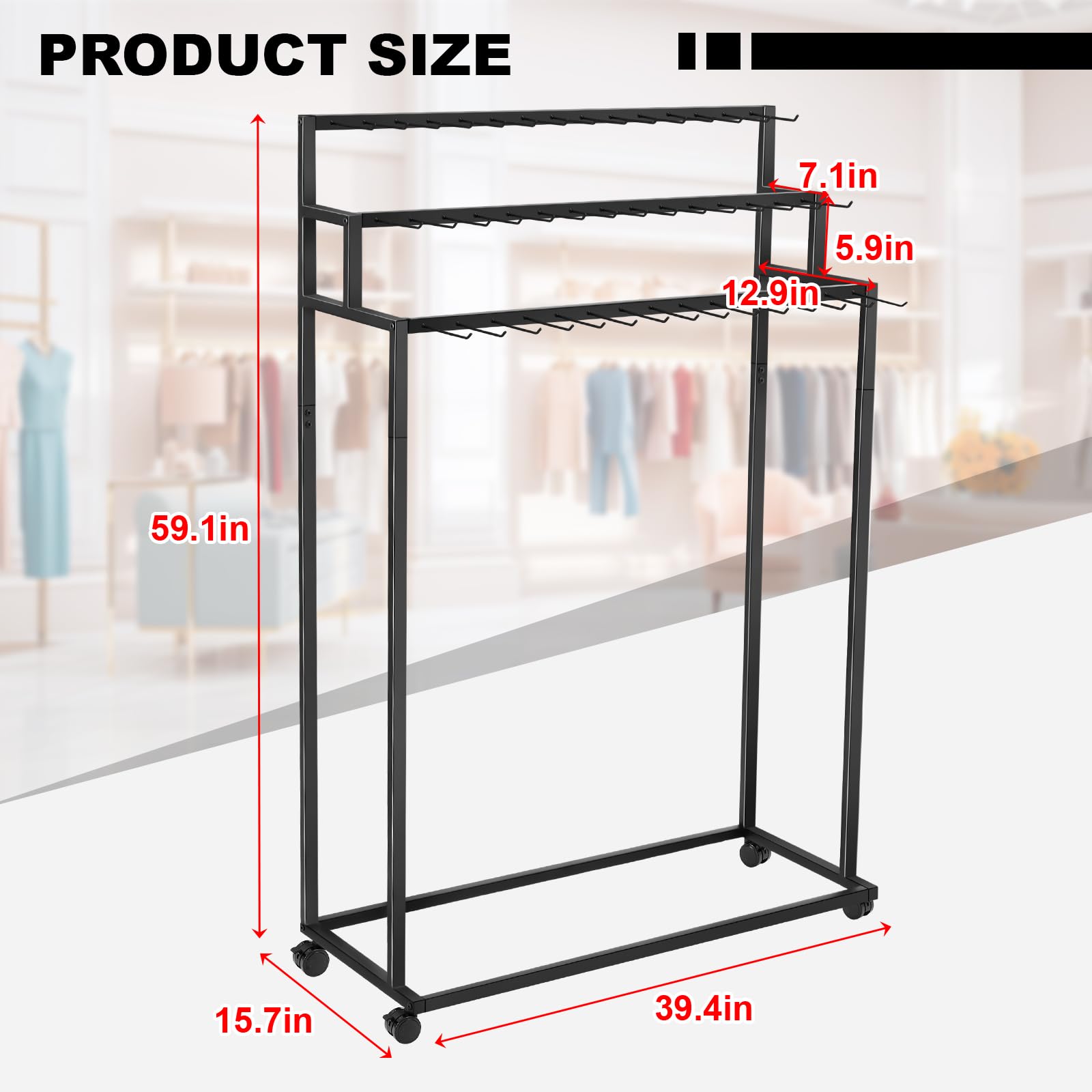Yaocom Gürtelbügel zur Bodenmontage, Metall, für Herren, mit Rollen, Krawatten, Schals, Geldbörsen, Regalaufbewahrung, Halter für Kleidung, Schlafzimmer, 150 x 100 x 40 cm