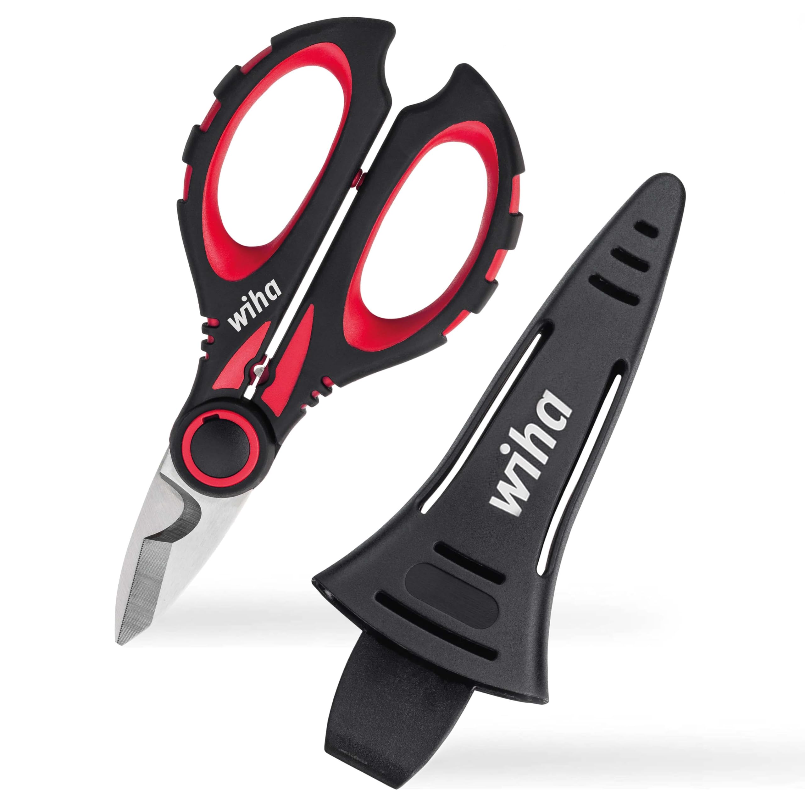Wiha 160 mm SB Prof. Elec – Câble Ciseaux avec fonction à sertir, pour le raccourcissement, abmanteln, dénuder & sertir de câbles, avec étui de protection avec clip Z71716006SB