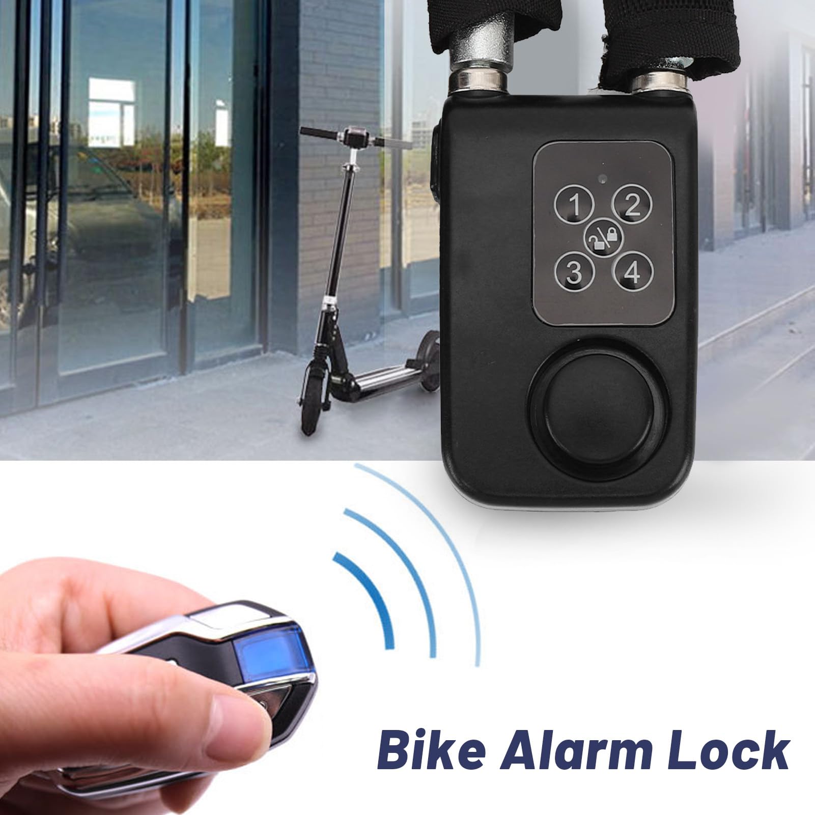 Cryfokt Lucchetto per Bici con Telecomando, Antifurto, Allarme a Vibrazione, Lucchetto per Cavo in Acciaio, per Moto, Resistente All'acqua (BLACK)