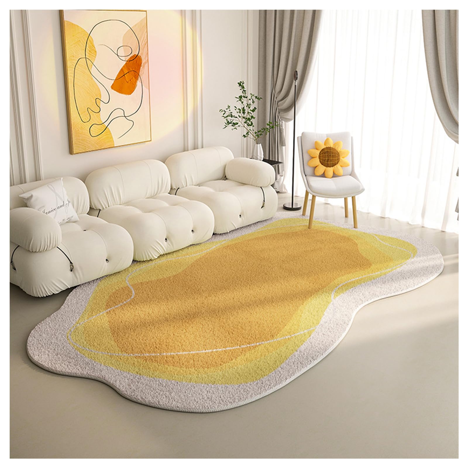 Tapis de salon antidérapant en coton jaune moderne lavable et doux 120x200