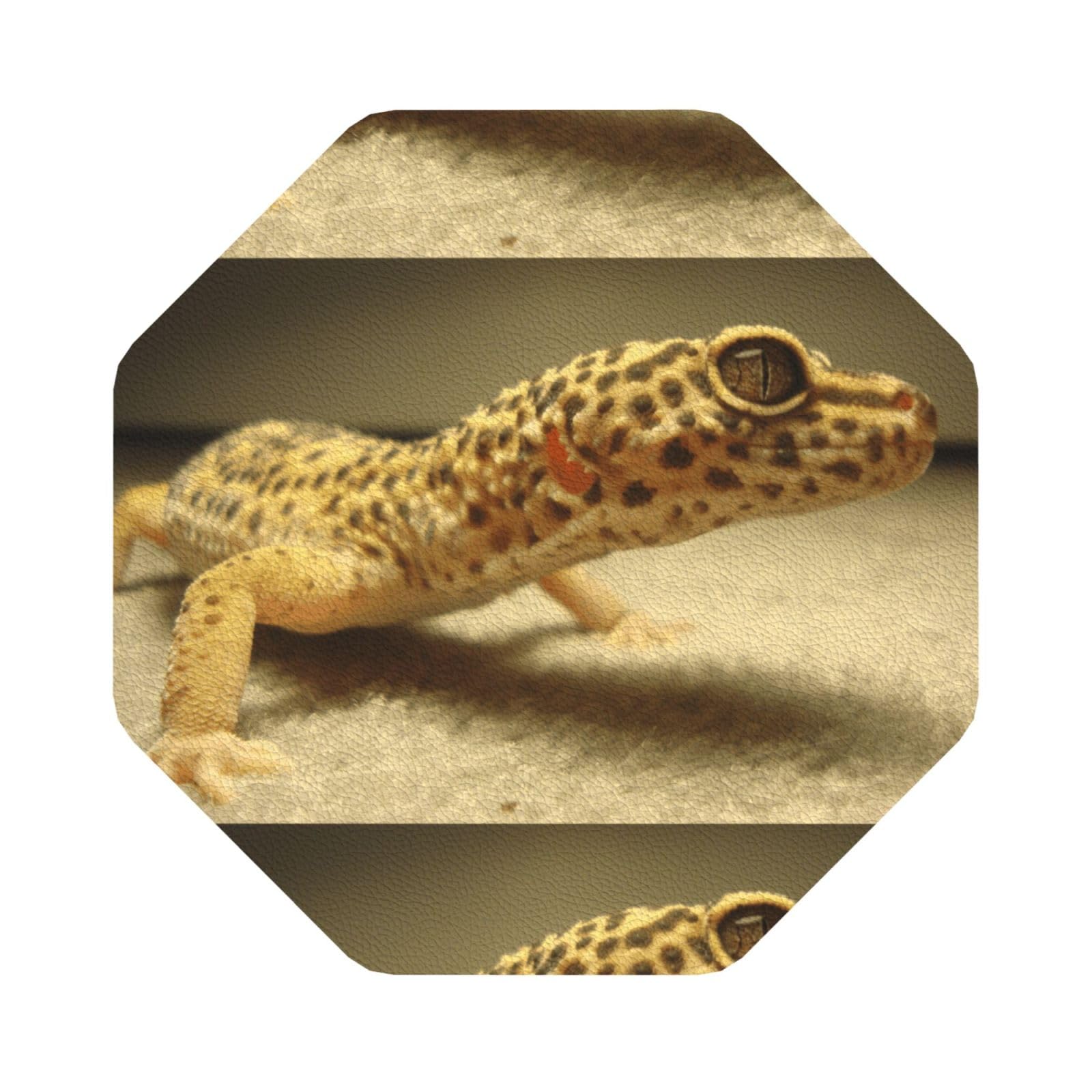 Sand Leopard Gecko PU Leather Coasters Set of 6 Octagon Drink Coasters