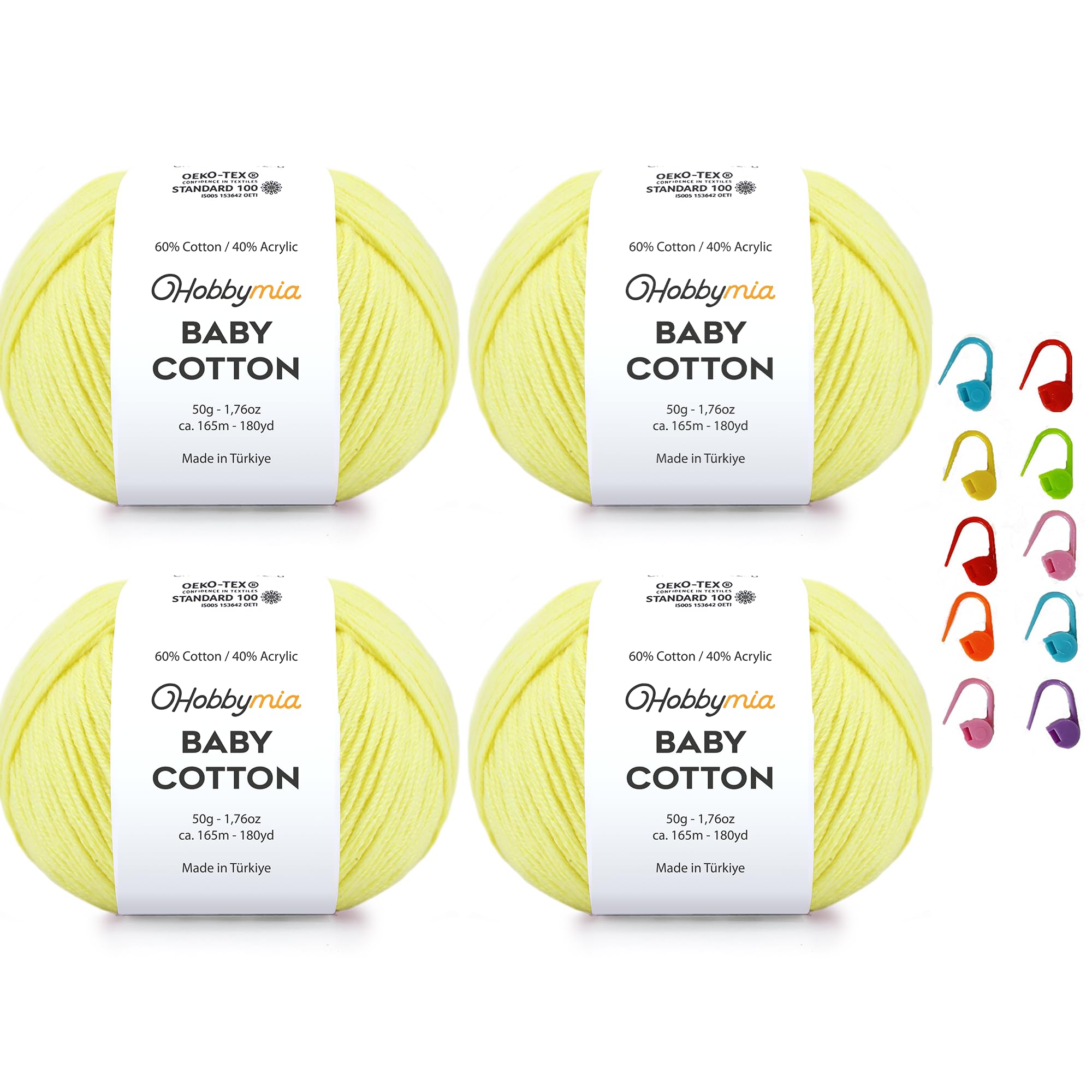 Baby Cotton Blend Yarn – Soft Sport Weight Yarn for Crochet & Amigurumi - 50g/180yds - 60% Cotton 40% Acrylic - Ideal for Baby & Knitting Proj.(Neon Green, 1 Ball) — view 32