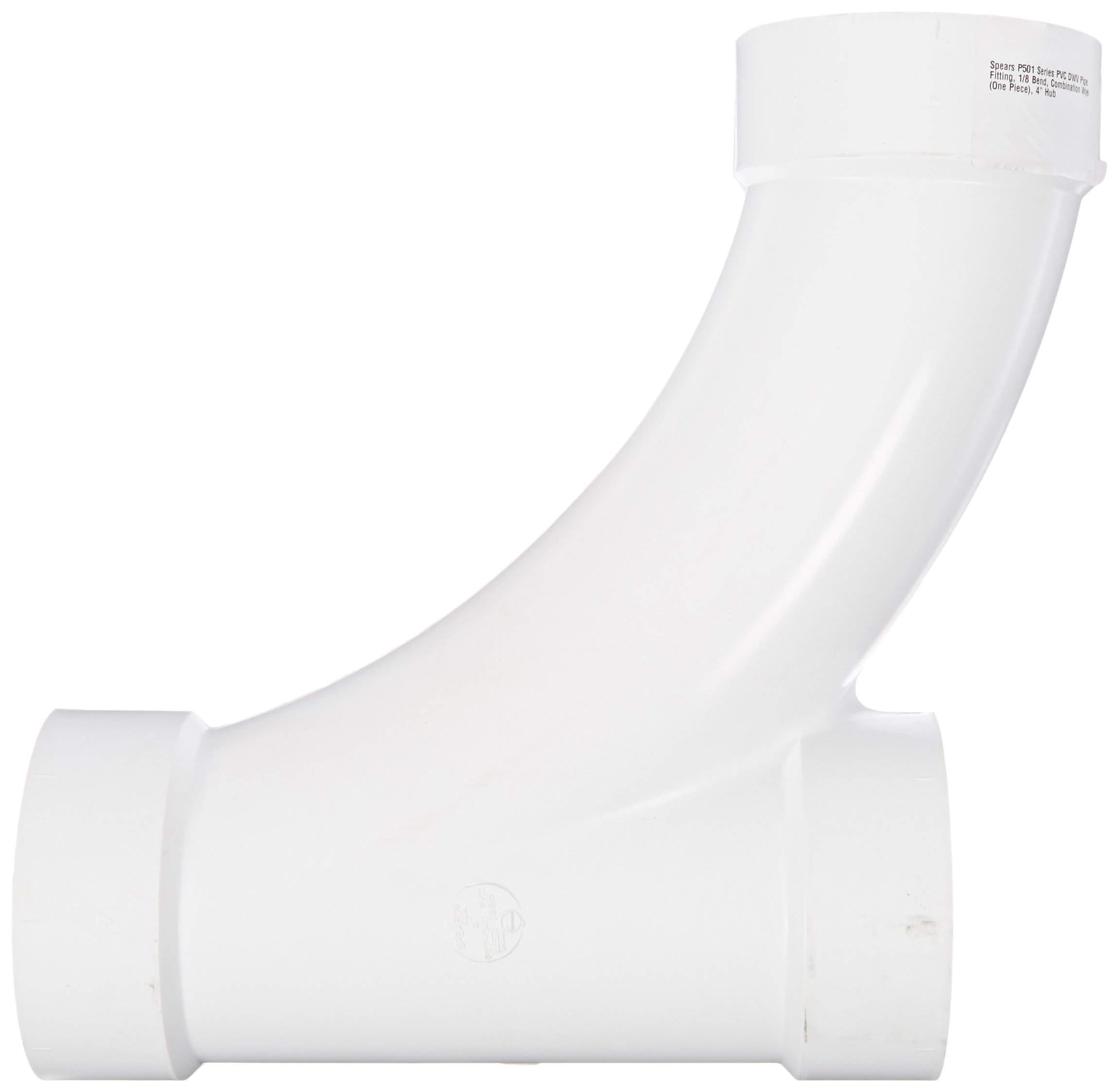 Spears P501 Series PVC DWV Pipe Fitting, 1/8 Bend, Combination Wye (One Piece), 4