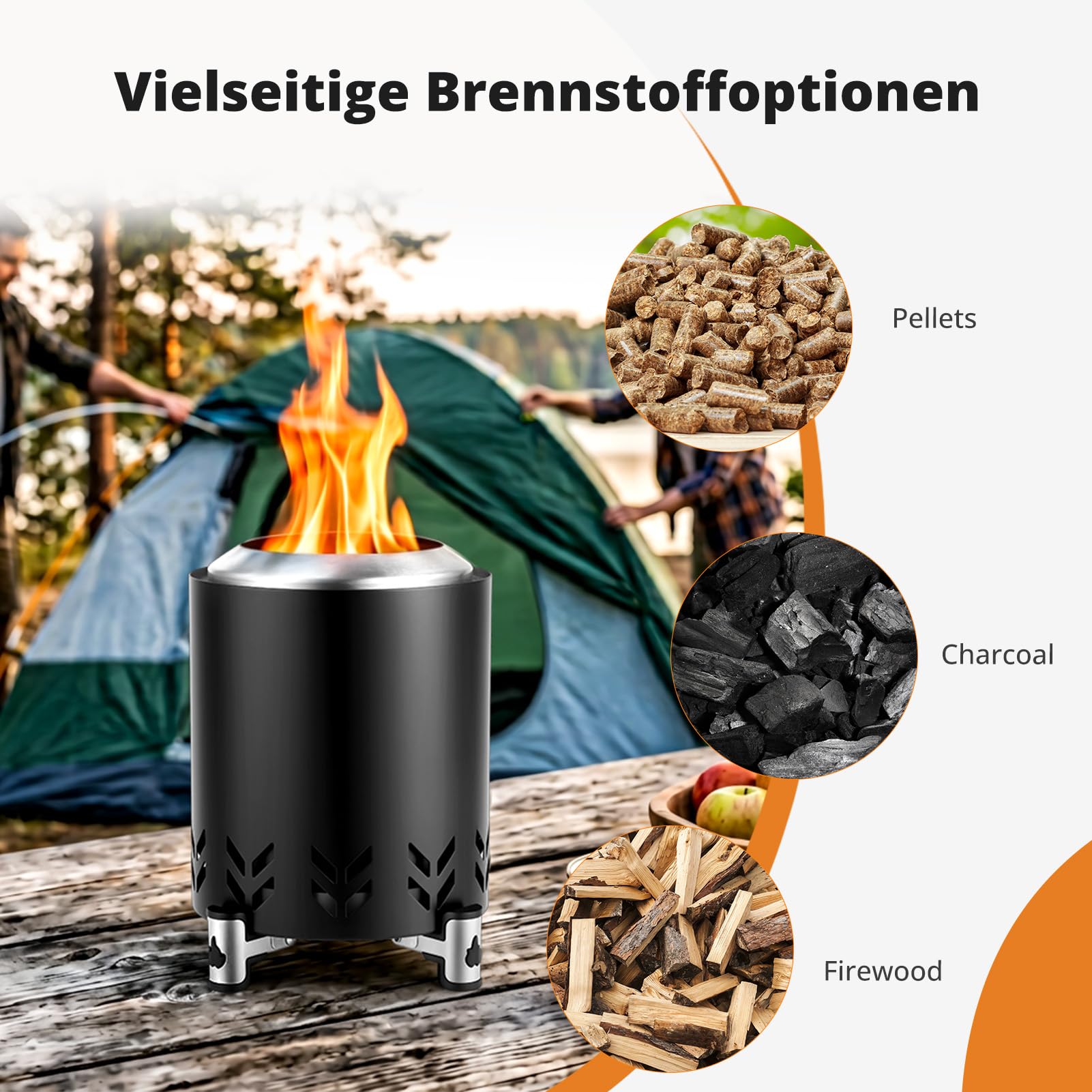 Brasero portable en acier inoxydable pour l'extérieur, sans fumée, avec support et sac de transport, mini foyer sans fumée pour balcon, terrasse et jardins, 14 cm x 20 cm H noir