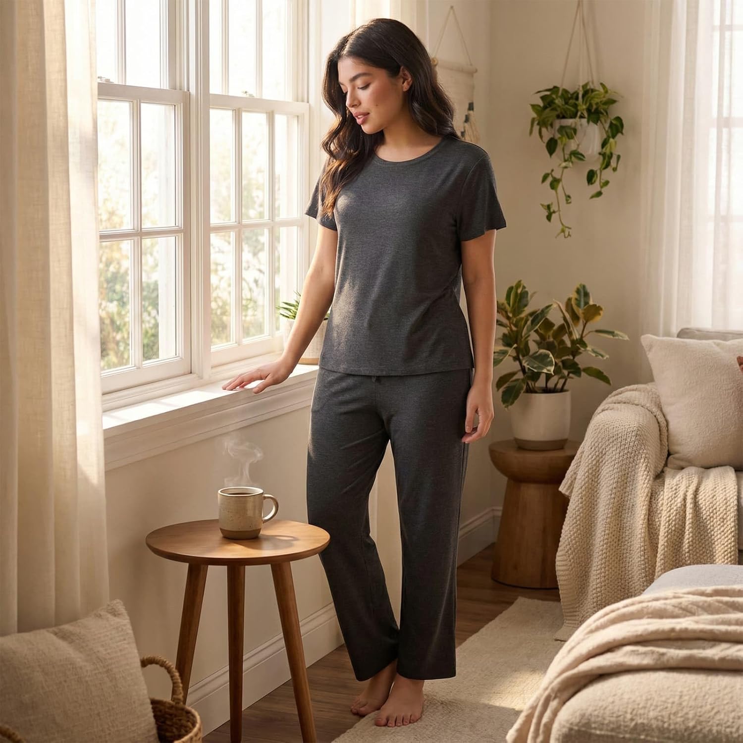 Viscose from Bamboo Pajama Set for Women Cooling Short Sleeve PJs with Pants & Pockets 2-Piece Lounge Sleepwear - Image 5