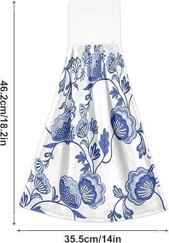 Miniatura 3 de 2 toallas de cocina colgantes con hermosas flores azules, estilo chinoiserie, toallas de baño de mano súper absorbentes, toallas de cocina de