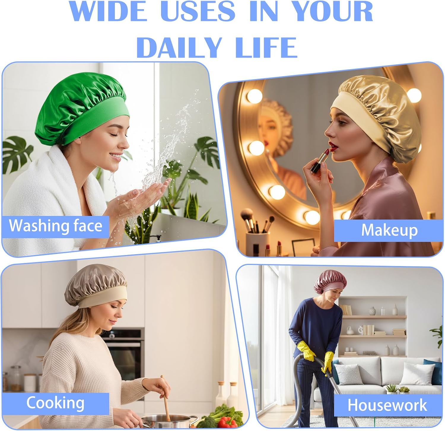 24 Pcs Large Hair Bonnet Wide Band Elastic Wrap Cap for Women Men Curly Natural Hair, Satin Bonnets for Sleeping, Multicolor