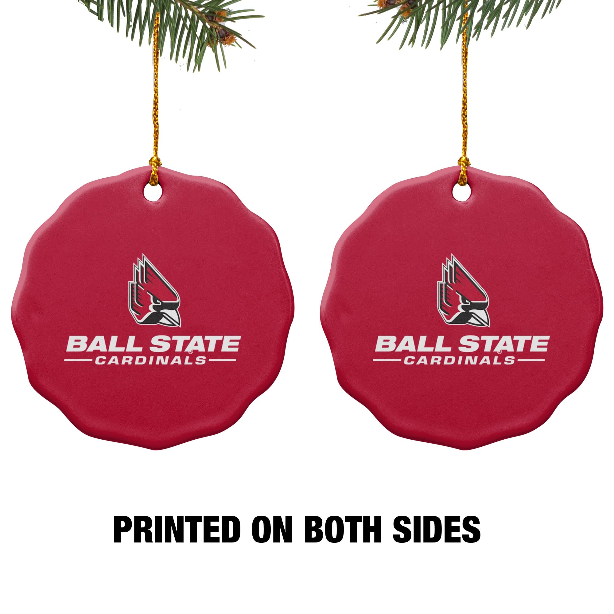 GRAPHICS & MORE Ball State Primary Logo Porcelain Scalloped Holiday Christmas Tree Ornament - 2.8
