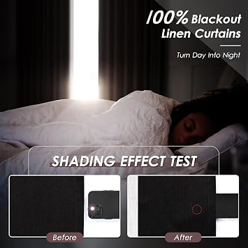 Nanspring Black Linen Blackout Curtains 102 inches Long 2 Panels Set & White Linen Sheer Curtains 102 inches Long 2 Panels Set for Living Room Bedroom