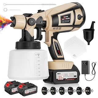 Paint Sprayer, 650W Spray Paint Gun with Battery 2 × 4.0mAh & 1400ML Container, Easy to Clean & Setup, Electric Paint Sprayer for House Painting Graffiti Wall Fence Furniture DIY Projects (Brown) - Amazon product rated Grade A