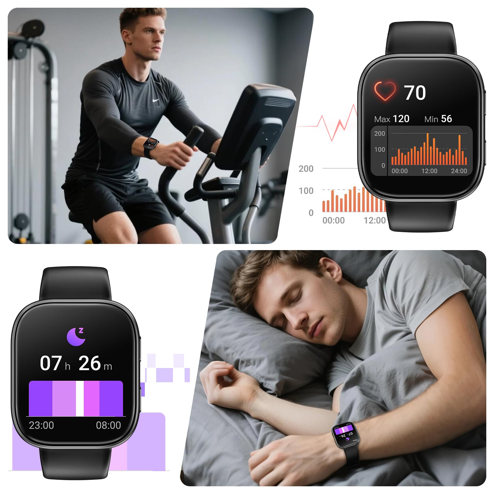 Hwagol smartwatch T8 Black -IT Smartwatch Damen Herren, 1.83" HD Fitnessuhr mit Telefonfunktion, Fitness Tracker mit SpO2 Pulsmesser Schlafmonitor Schrittzähler, 110+ Sportmodi Sportuhr