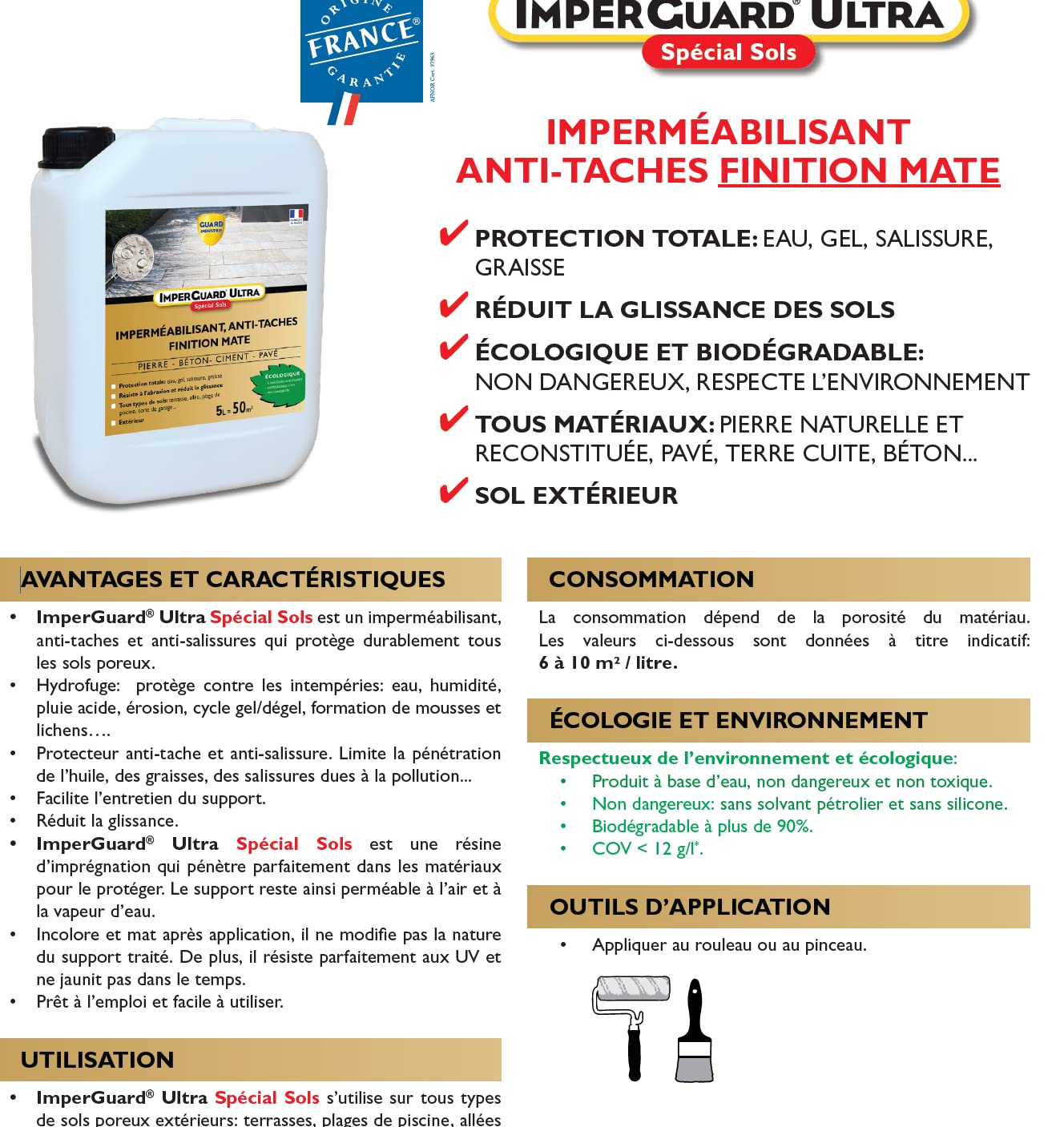 Guard Industrie ImperGuard Ultra Protection Suelo Mate - Impermeabilizante Efecto Mate - Suelo Poroso Piedra Hormigón Losa Pavimentada - Incolor- 5L Traite 50m²