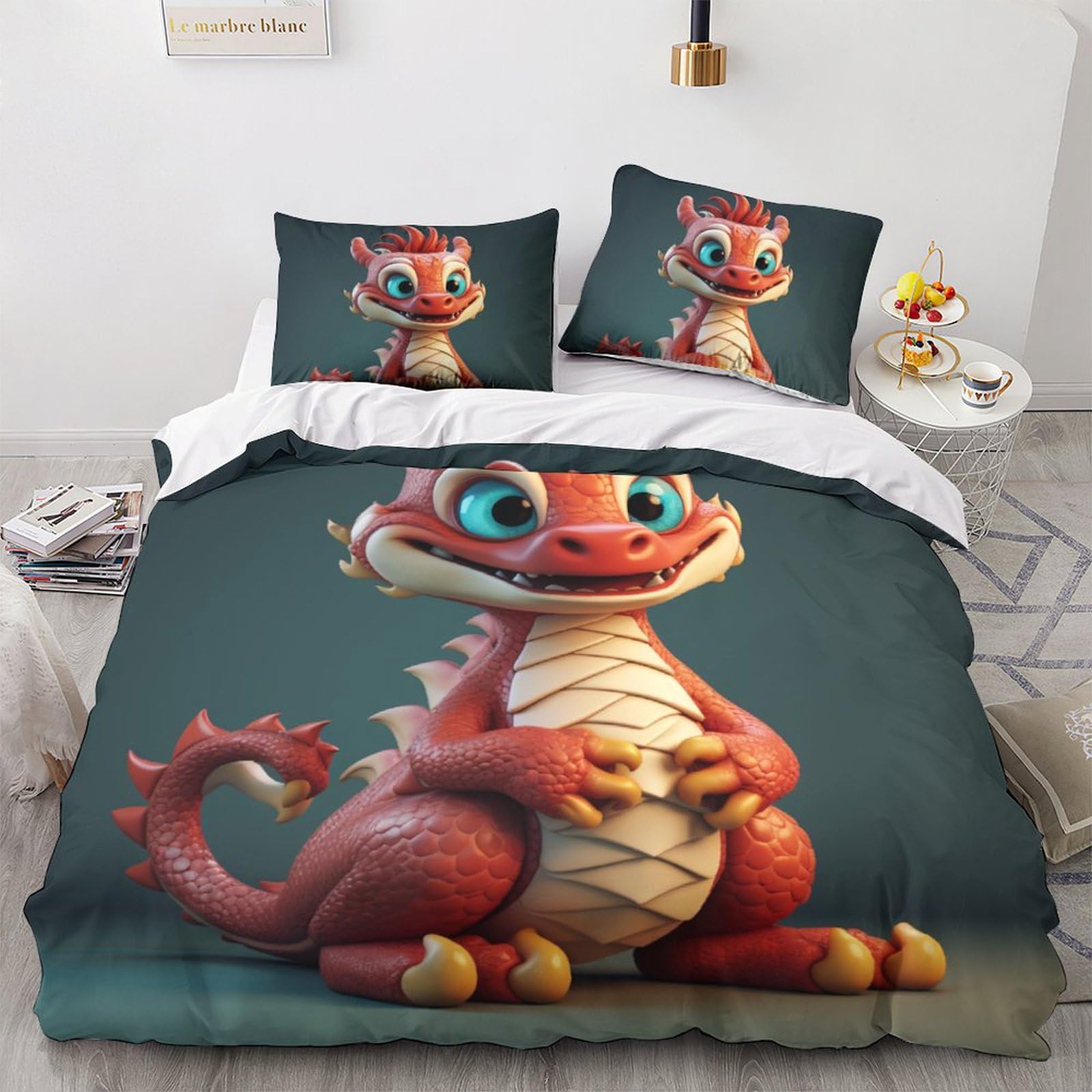 Housse de couette dragon 3D idée cadeau parure de lit 3 pièces taille king 220x240cm